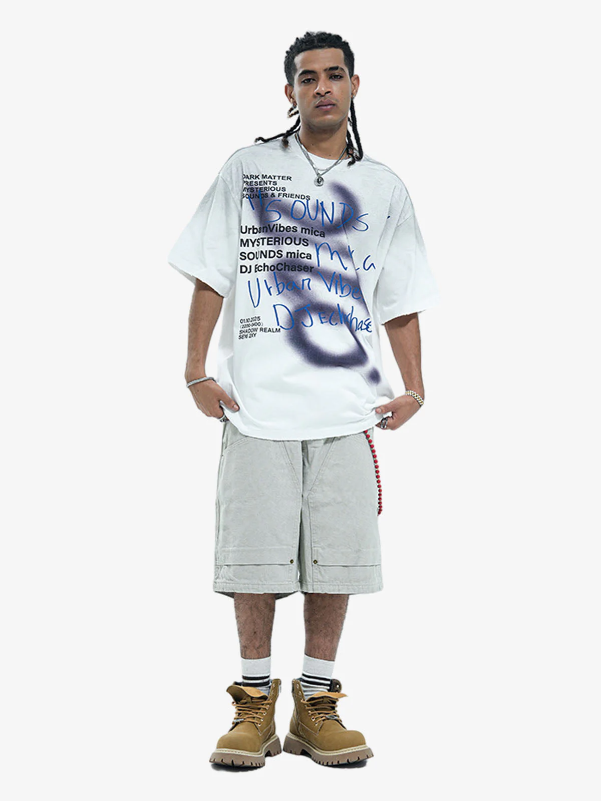 Washed Graffiti Text Print Spray Effect T-Shirt - Image 8