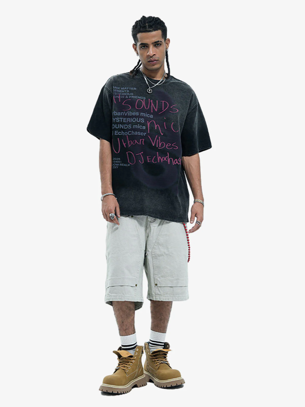 Washed Graffiti Text Print Spray Effect T-Shirt - Image 9