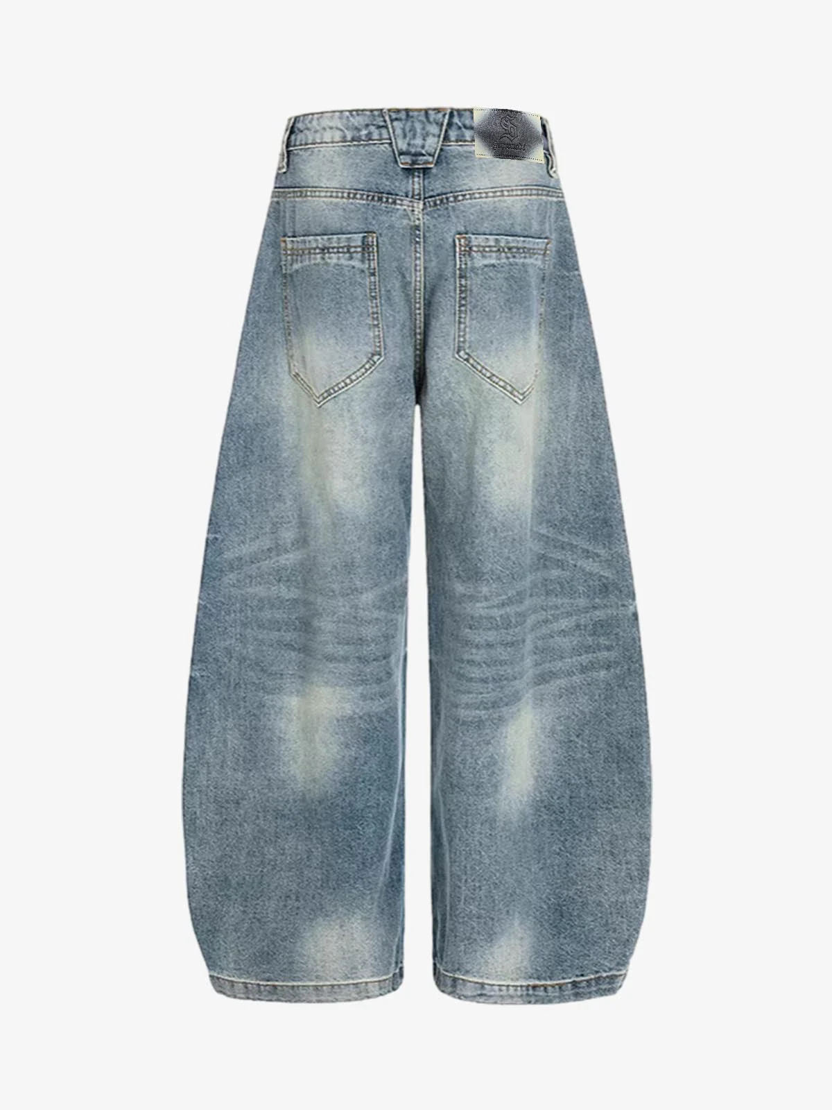 Washed Metal Hook Front Design Barrel Jeans - Image 2