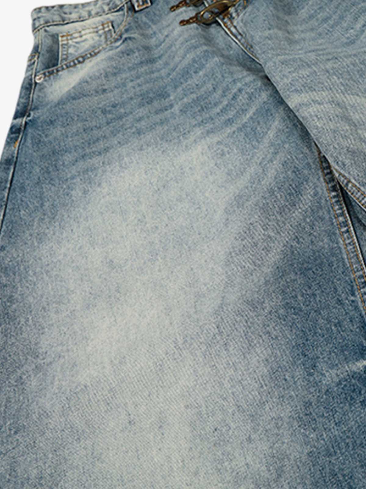 Washed Metal Hook Front Design Barrel Jeans - Image 6