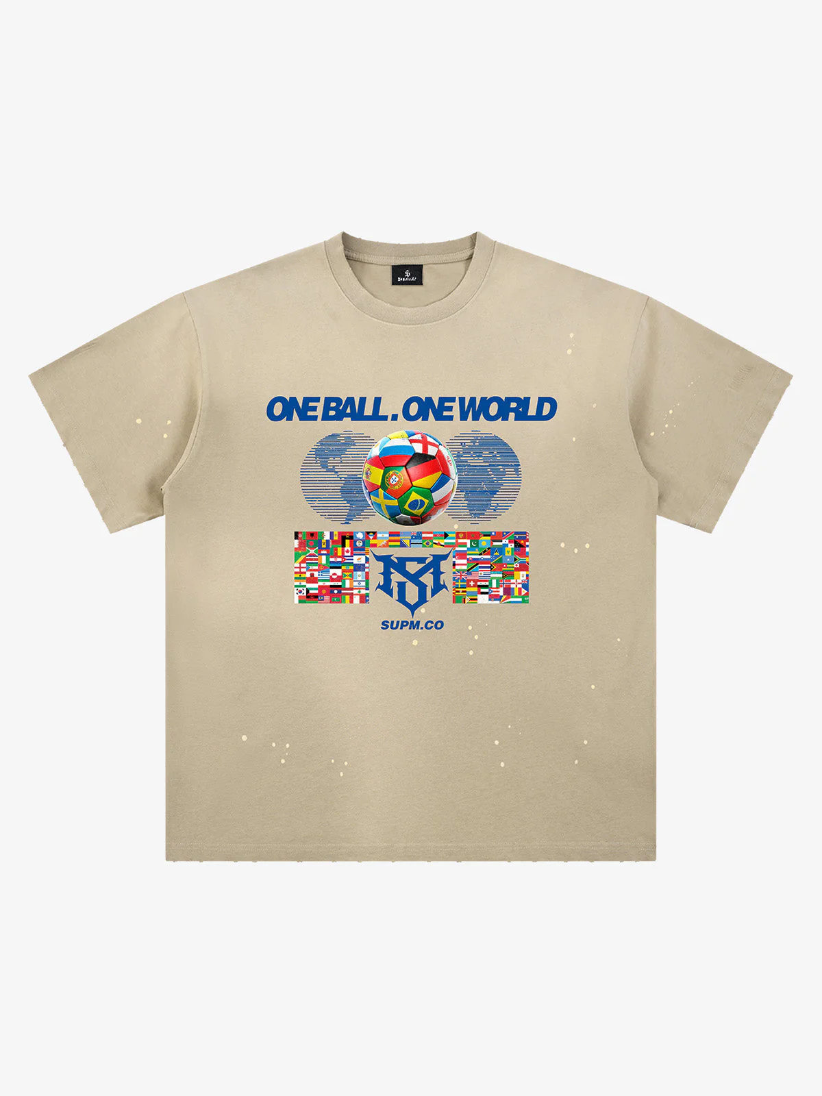 Washed One Ball One World Soccer Graphic T-Shirt - Image 2
