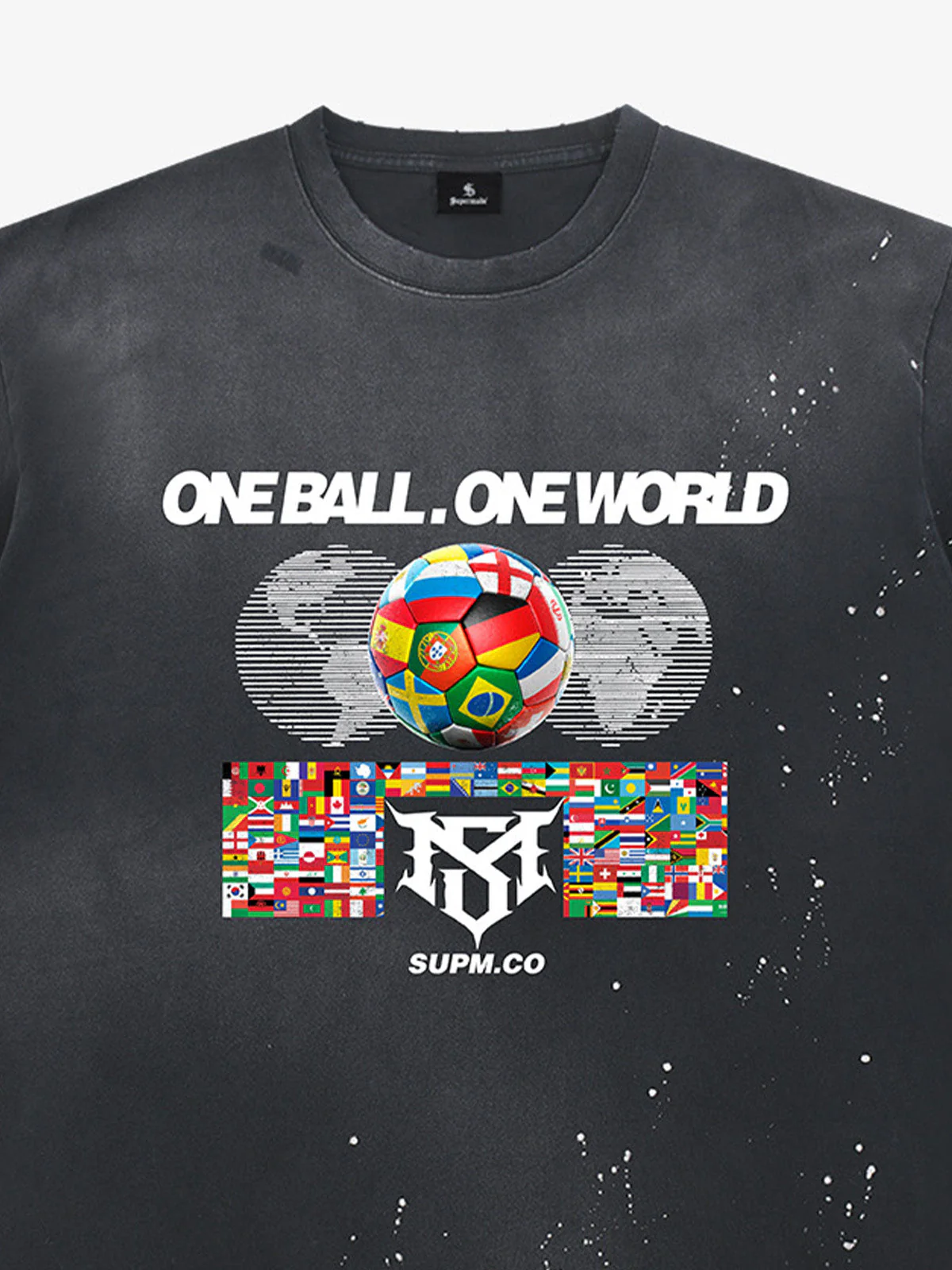 Washed One Ball One World Soccer Graphic T-Shirt - Image 3