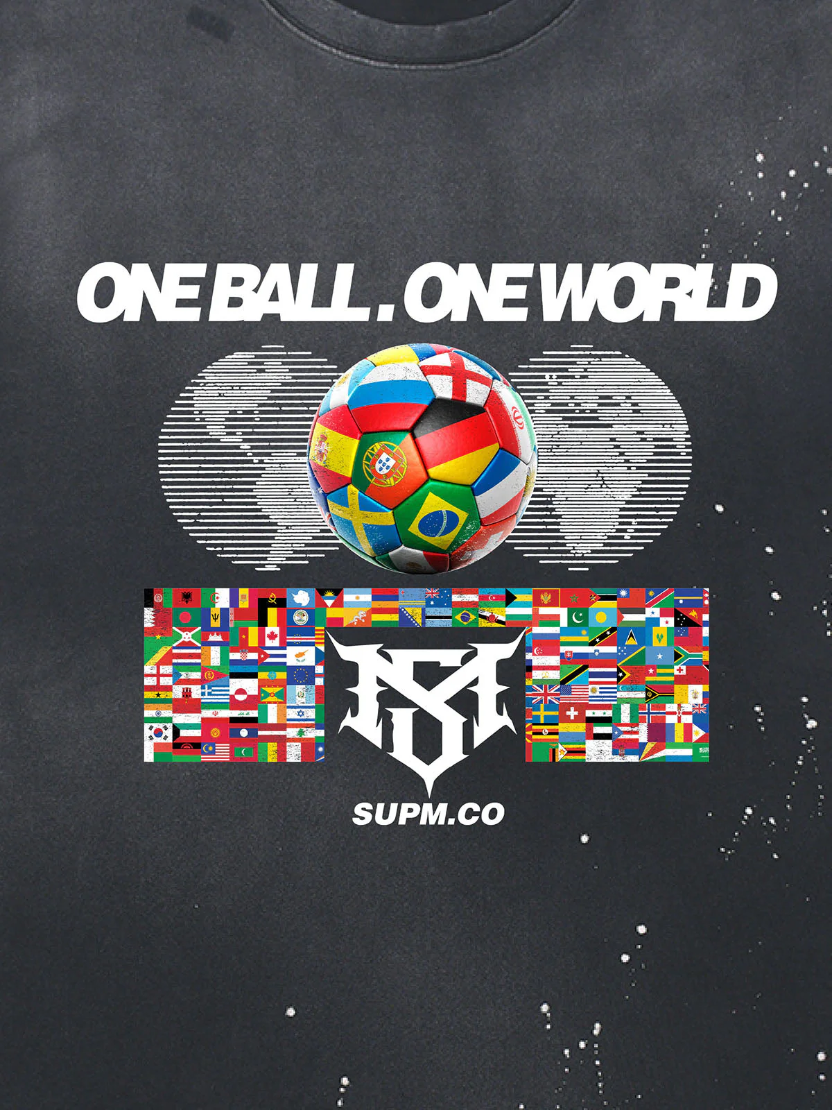 Washed One Ball One World Soccer Graphic T-Shirt - Image 4