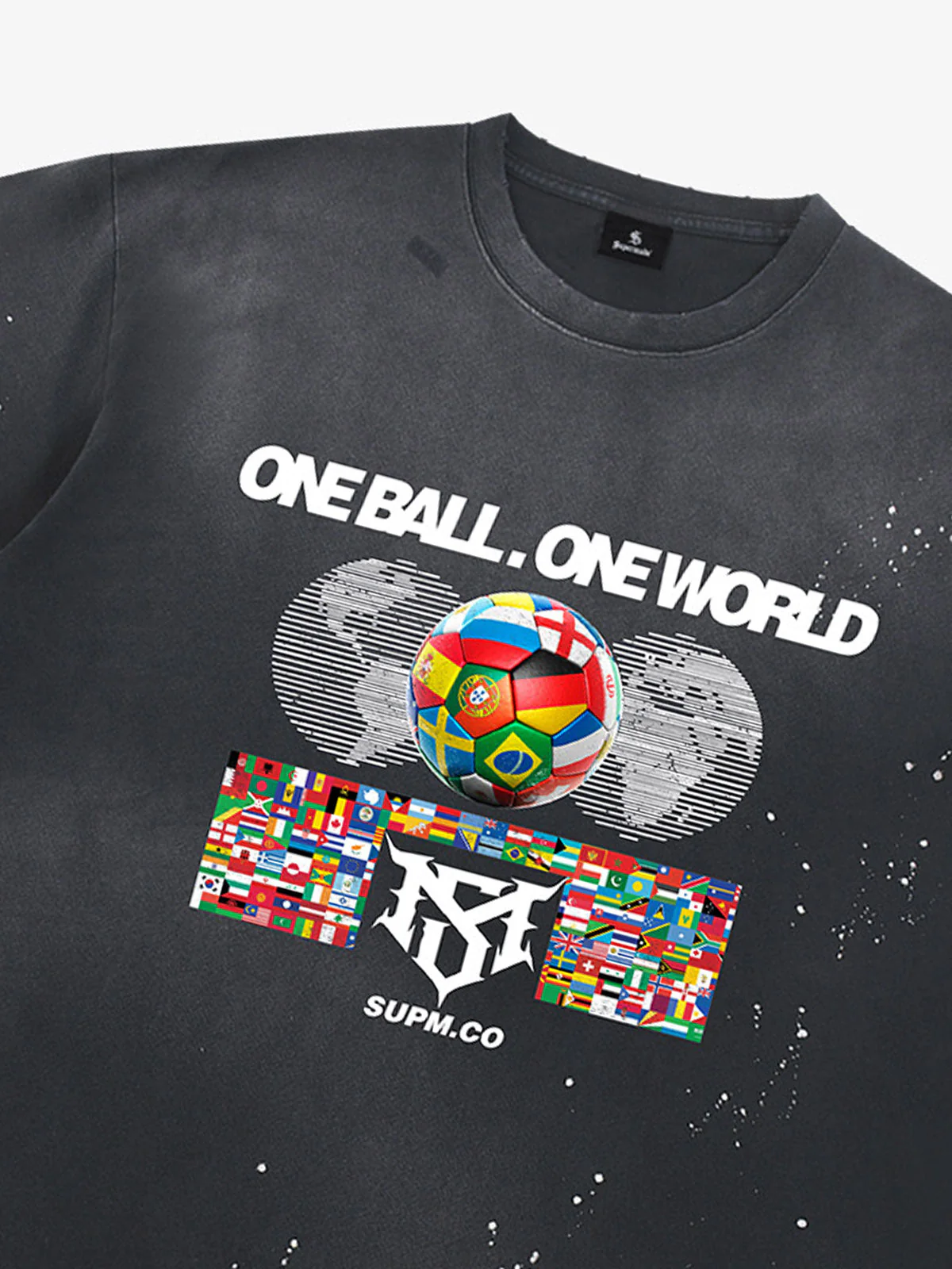 Washed One Ball One World Soccer Graphic T-Shirt - Image 5