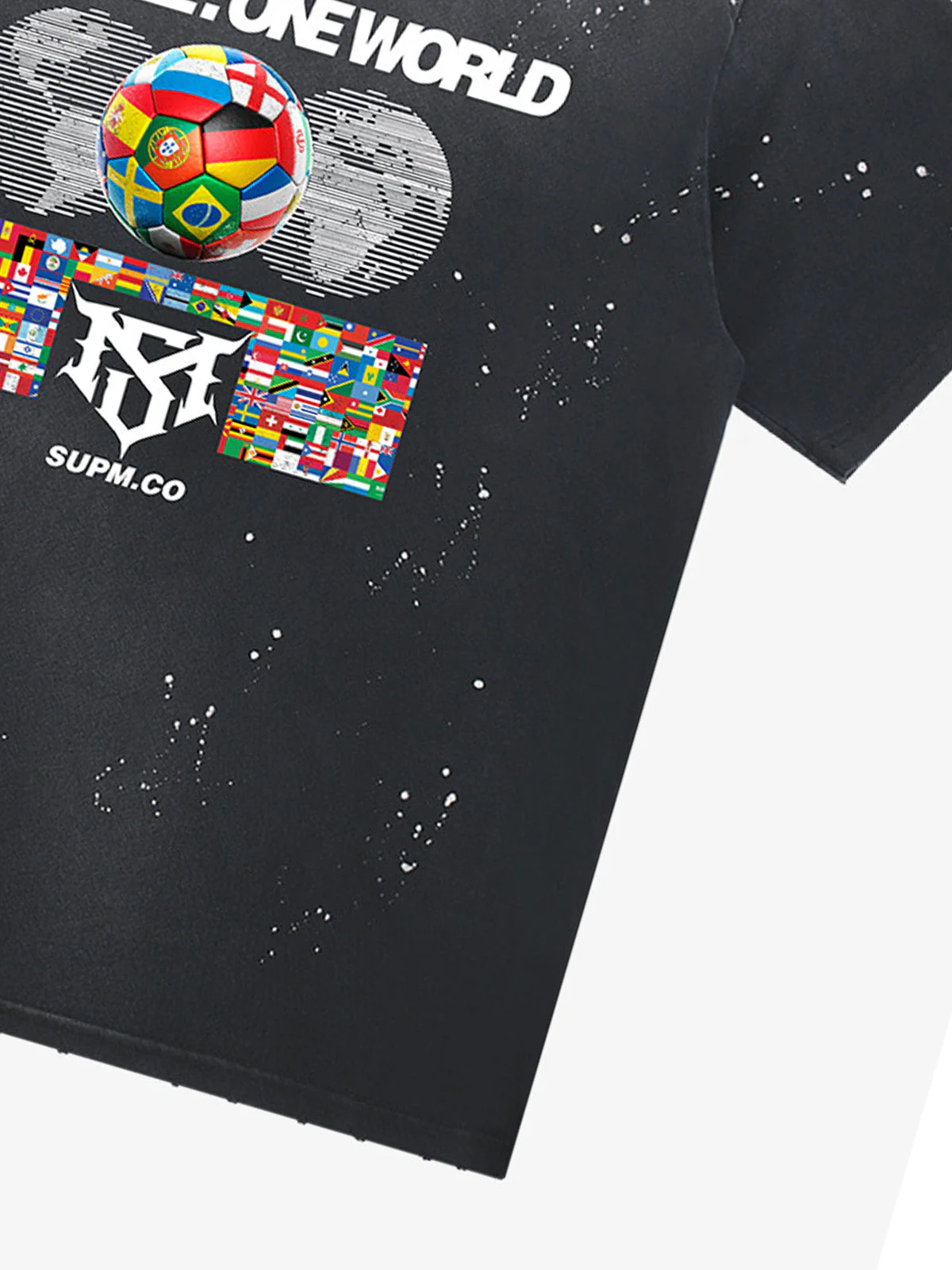 Washed One Ball One World Soccer Graphic T-Shirt - Image 6