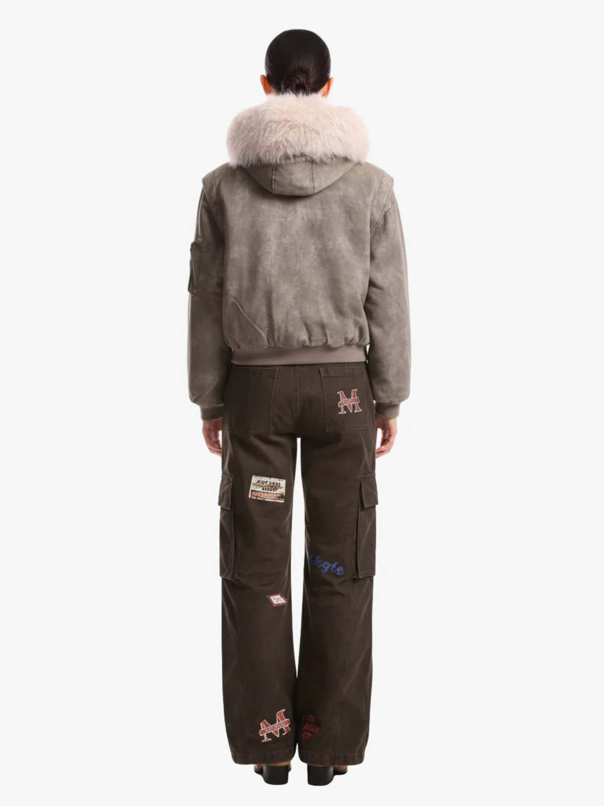 Washed Patchwork Contrast Bomber Jacket - Image 10