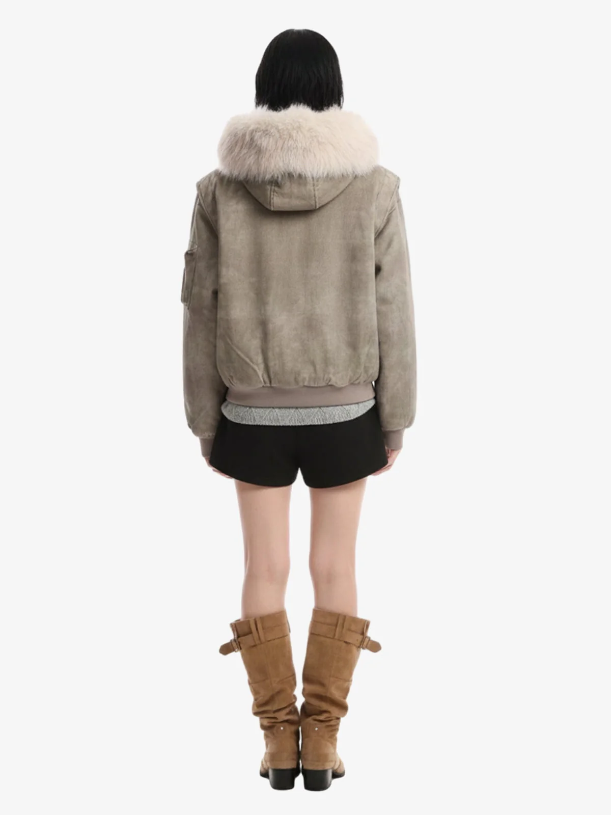 Washed Patchwork Contrast Bomber Jacket - Image 11