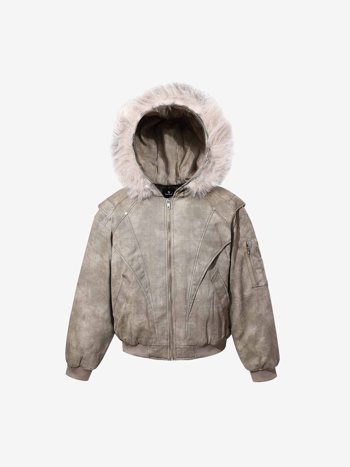Washed Patchwork Contrast Bomber Jacket - Image 12