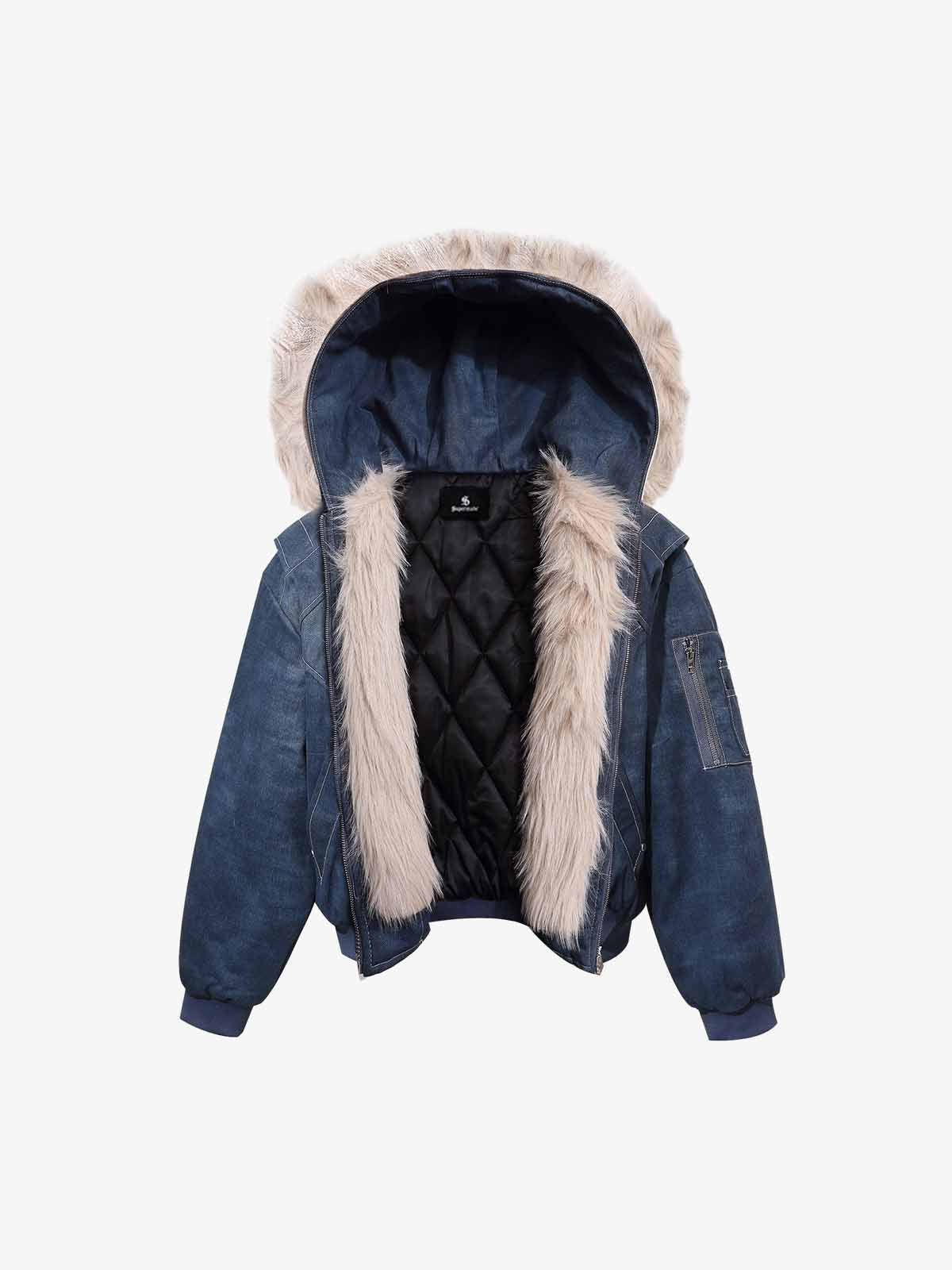 Washed Patchwork Contrast Bomber Jacket - Image 14
