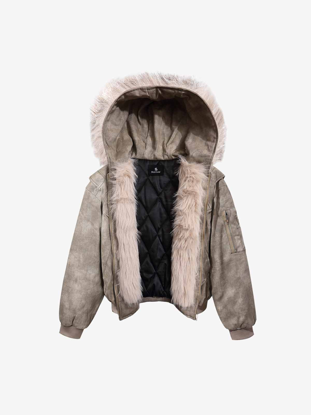 Washed Patchwork Contrast Bomber Jacket - Image 15