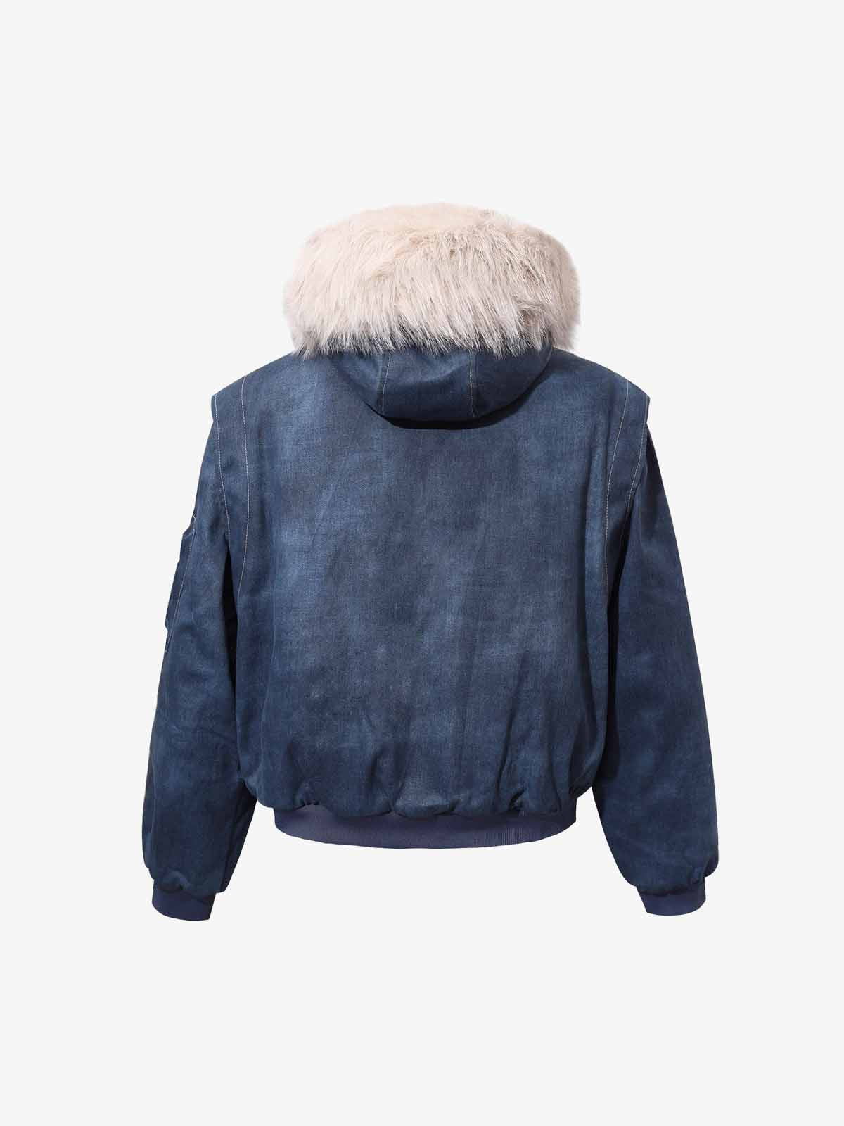 Washed Patchwork Contrast Bomber Jacket - Image 16