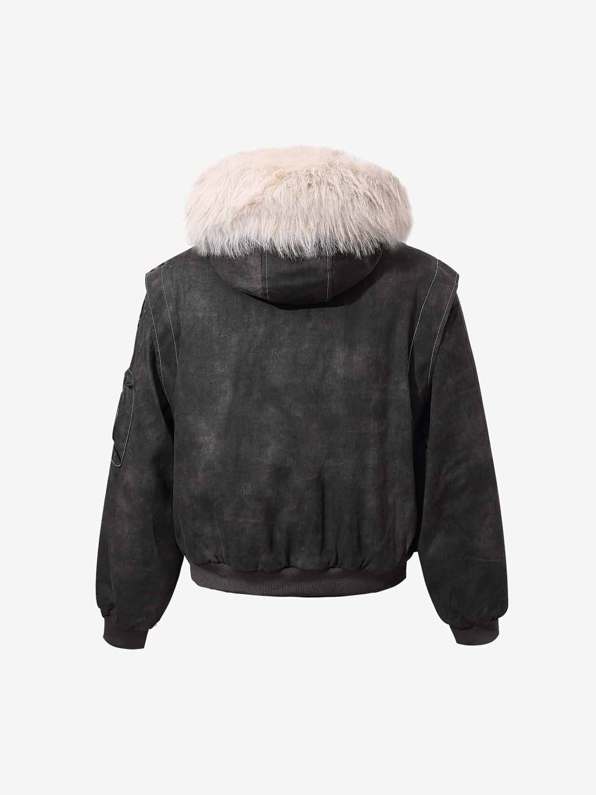 Washed Patchwork Contrast Bomber Jacket - Image 17