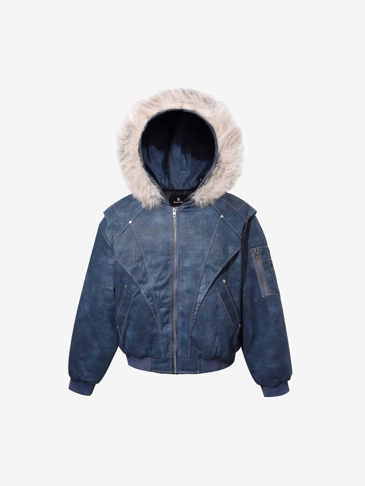 Washed Patchwork Contrast Bomber Jacket - Image 2