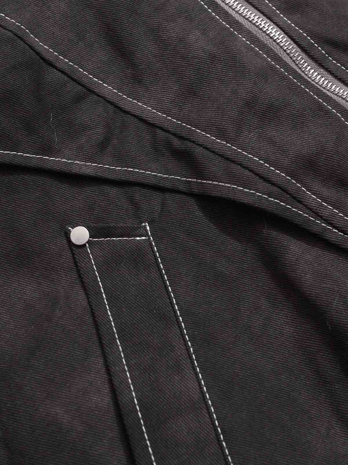 Washed Patchwork Contrast Bomber Jacket - Image 21
