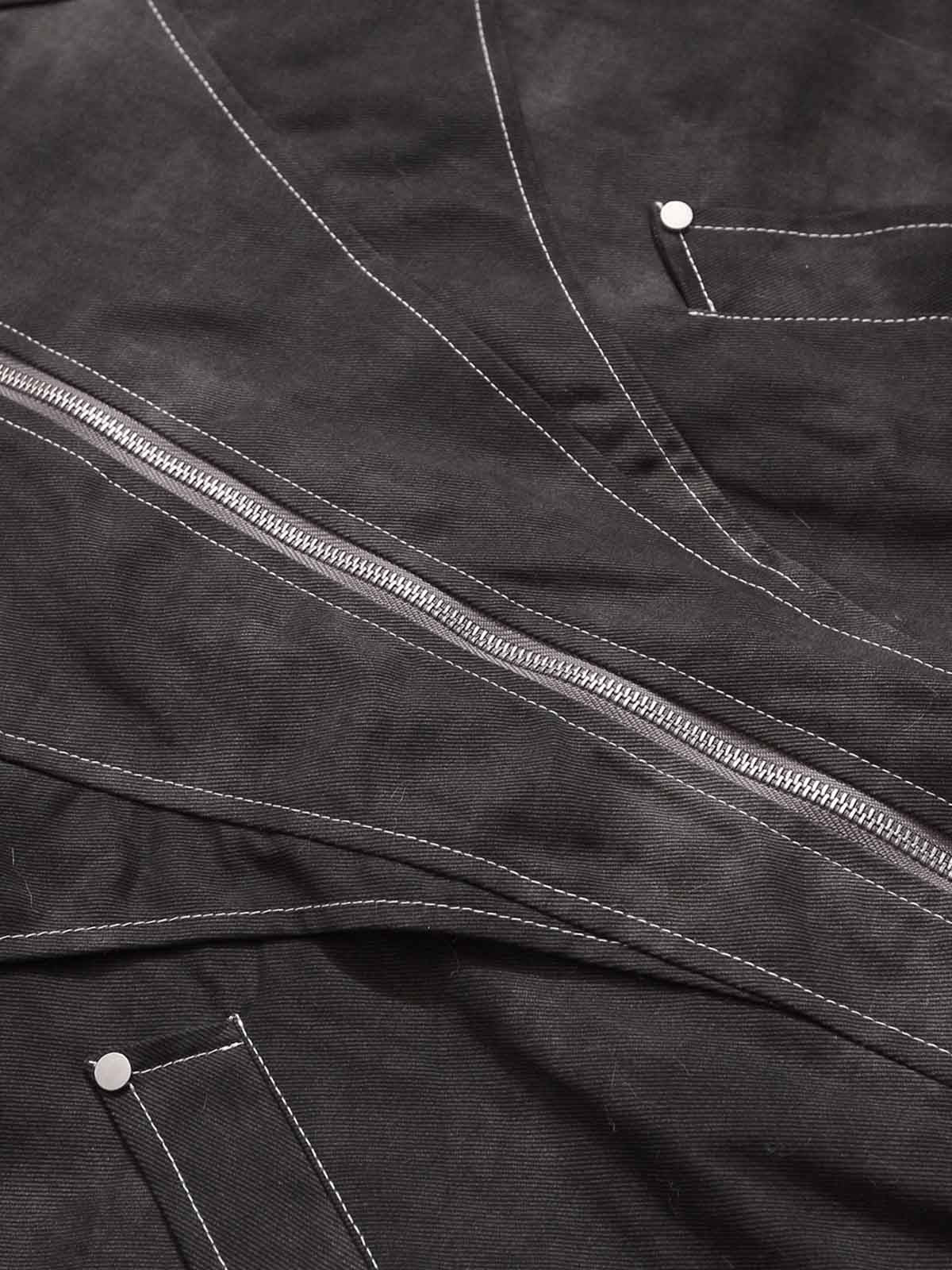 Washed Patchwork Contrast Bomber Jacket - Image 22