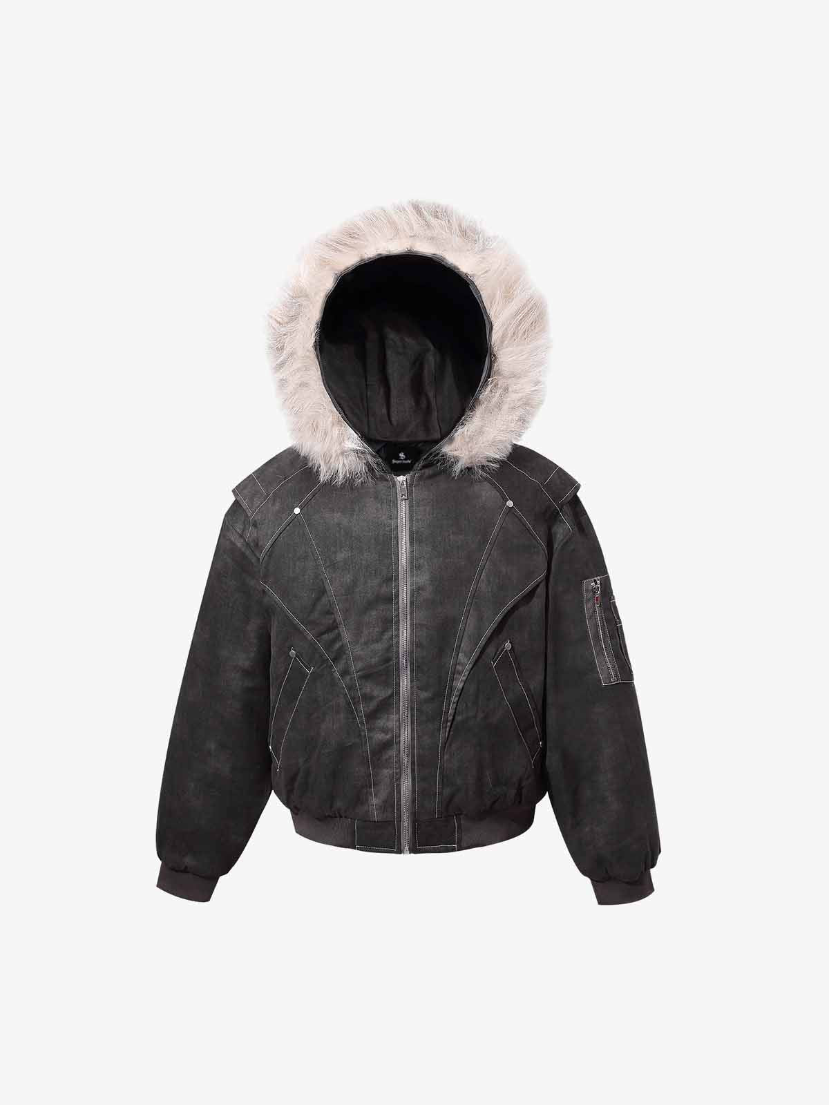Washed Patchwork Contrast Bomber Jacket - Image 3