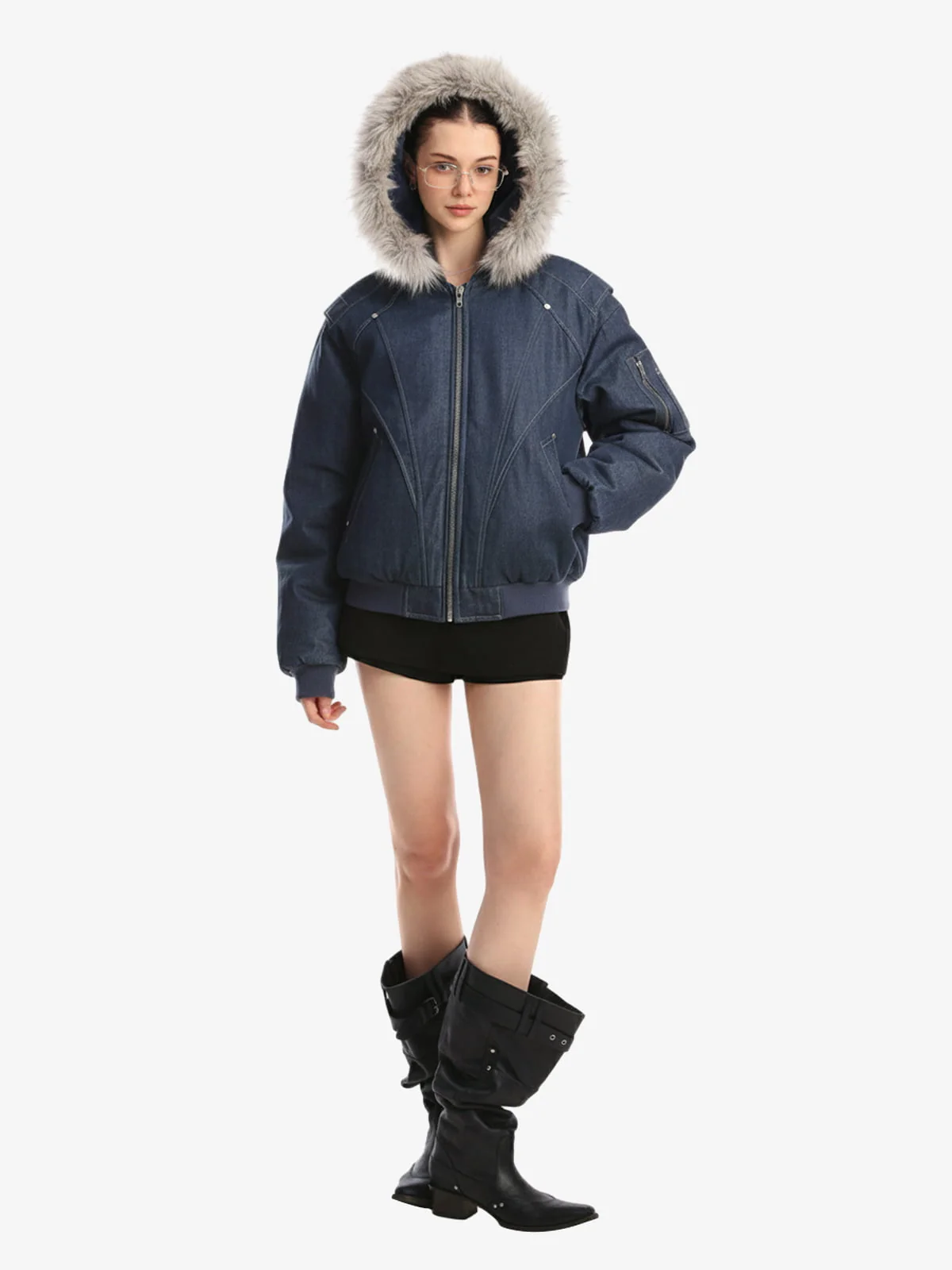 Washed Patchwork Contrast Bomber Jacket - Image 6