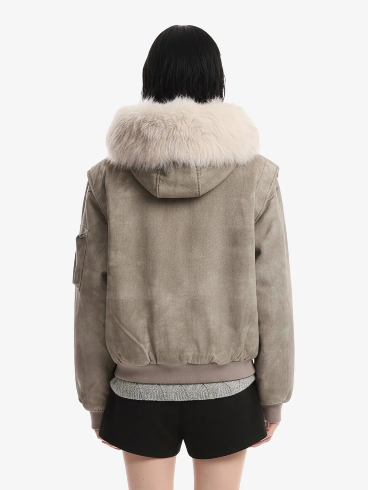 Washed Patchwork Contrast Bomber Jacket - Image 7