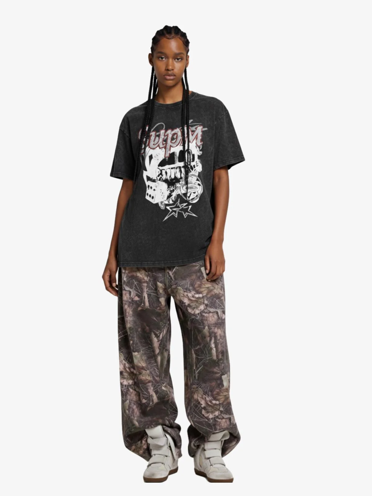 Washed Rhinestone Letter Graphic T-Shirt - Image 3