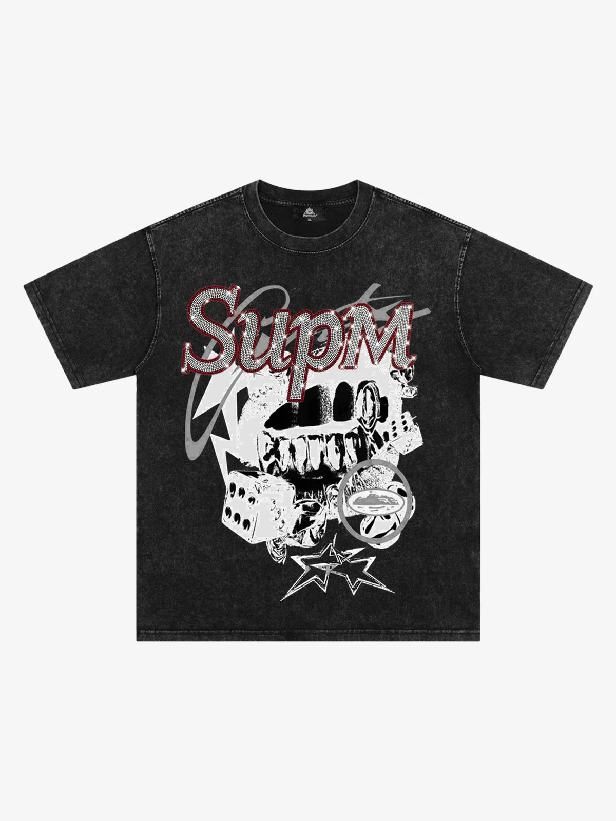 Washed Rhinestone Letter Graphic T-Shirt - Image 4