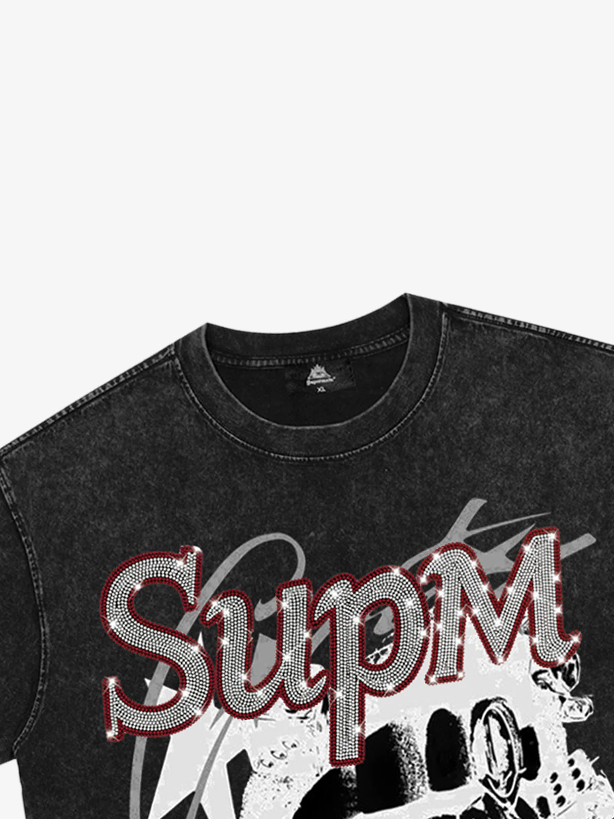 Washed Rhinestone Letter Graphic T-Shirt - Image 7