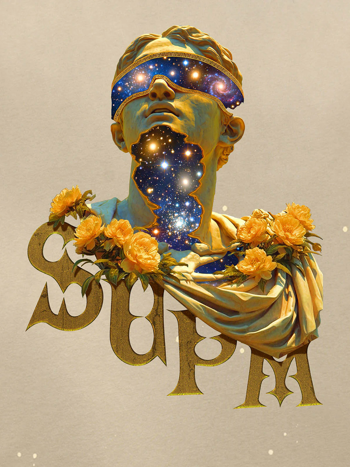 Washed Splash Ink Cosmic Statue Print Galaxy Art T-Shirt - Image 10