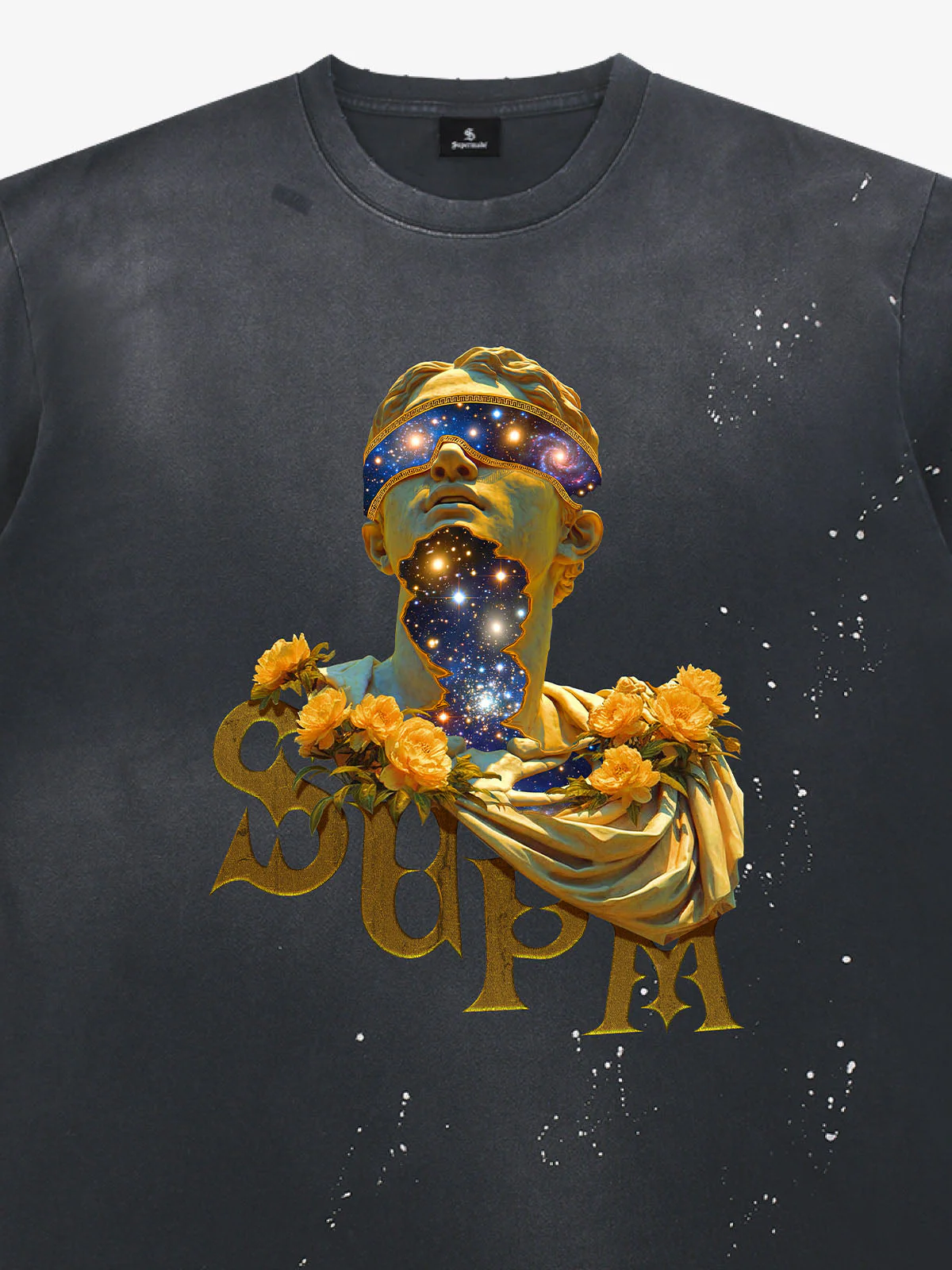 Washed Splash Ink Cosmic Statue Print Galaxy Art T-Shirt - Image 11