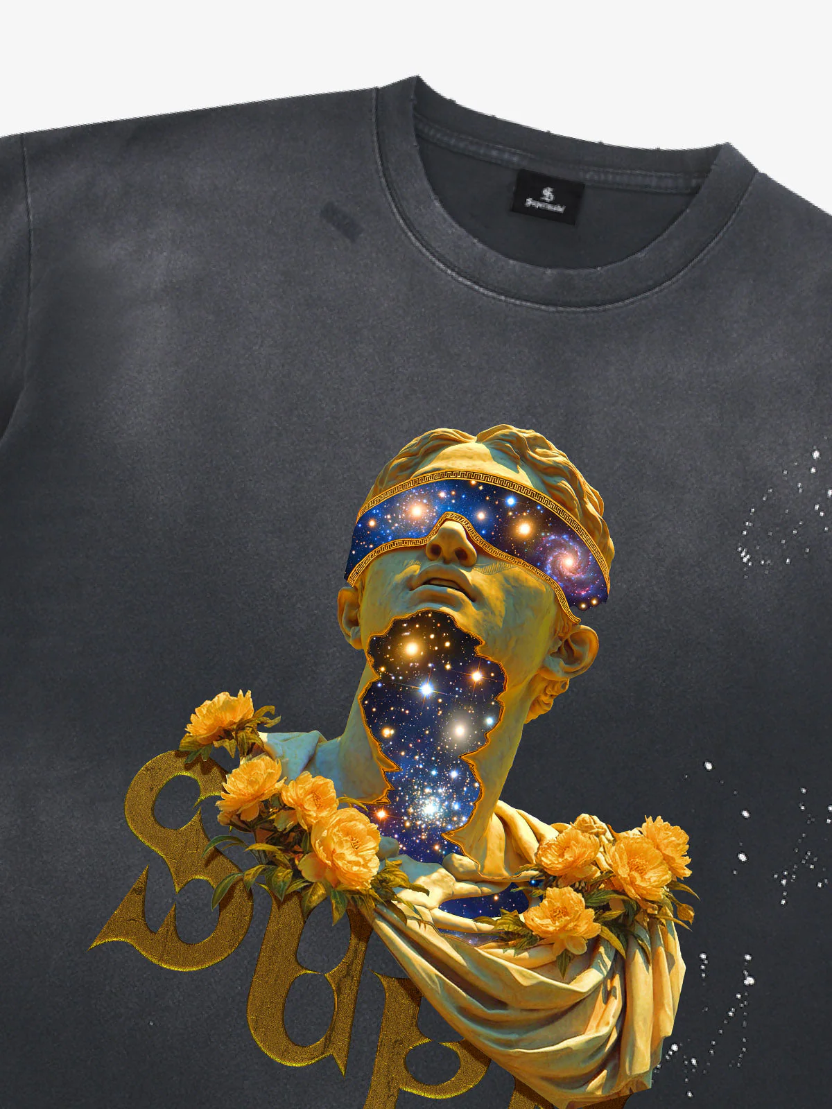Washed Splash Ink Cosmic Statue Print Galaxy Art T-Shirt - Image 12