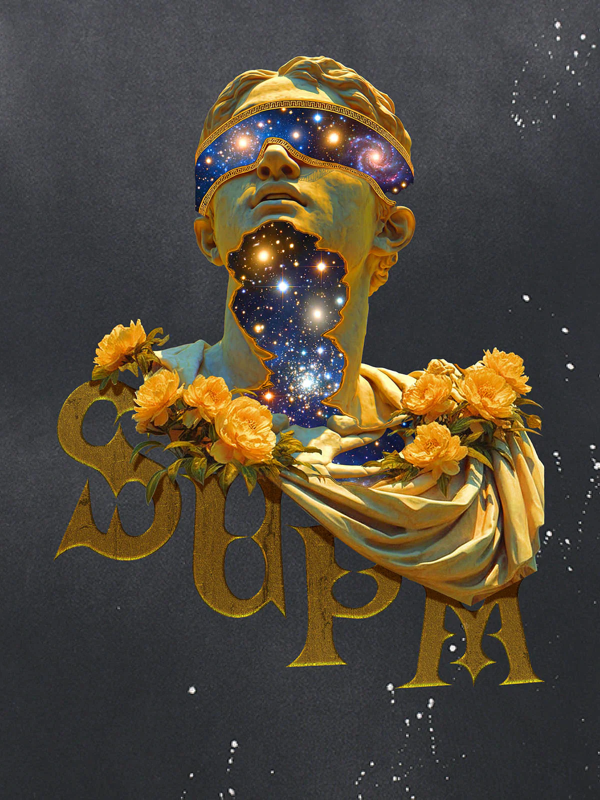 Washed Splash Ink Cosmic Statue Print Galaxy Art T-Shirt - Image 14