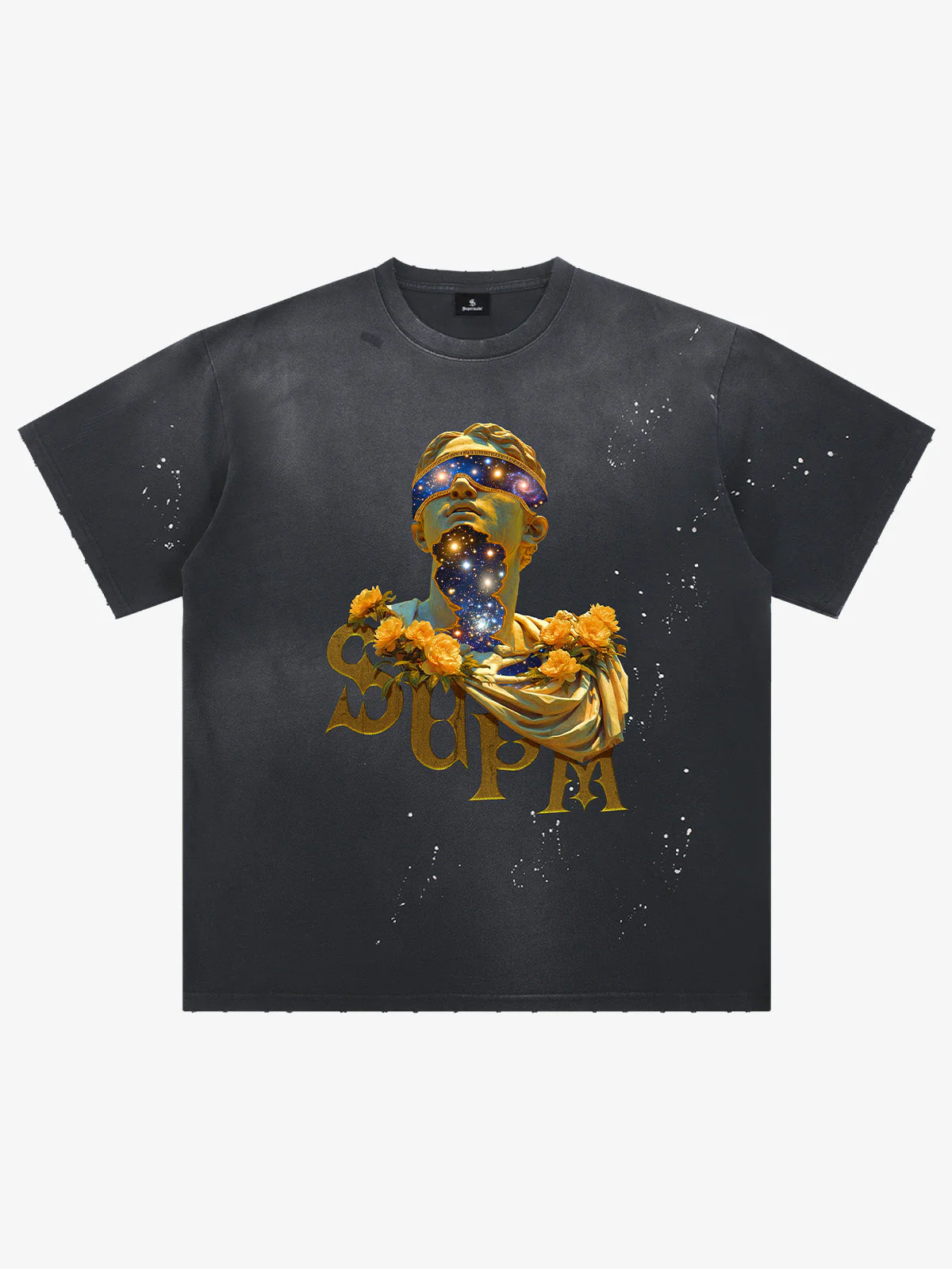 Washed Splash Ink Cosmic Statue Print Galaxy Art T-Shirt - Image 2