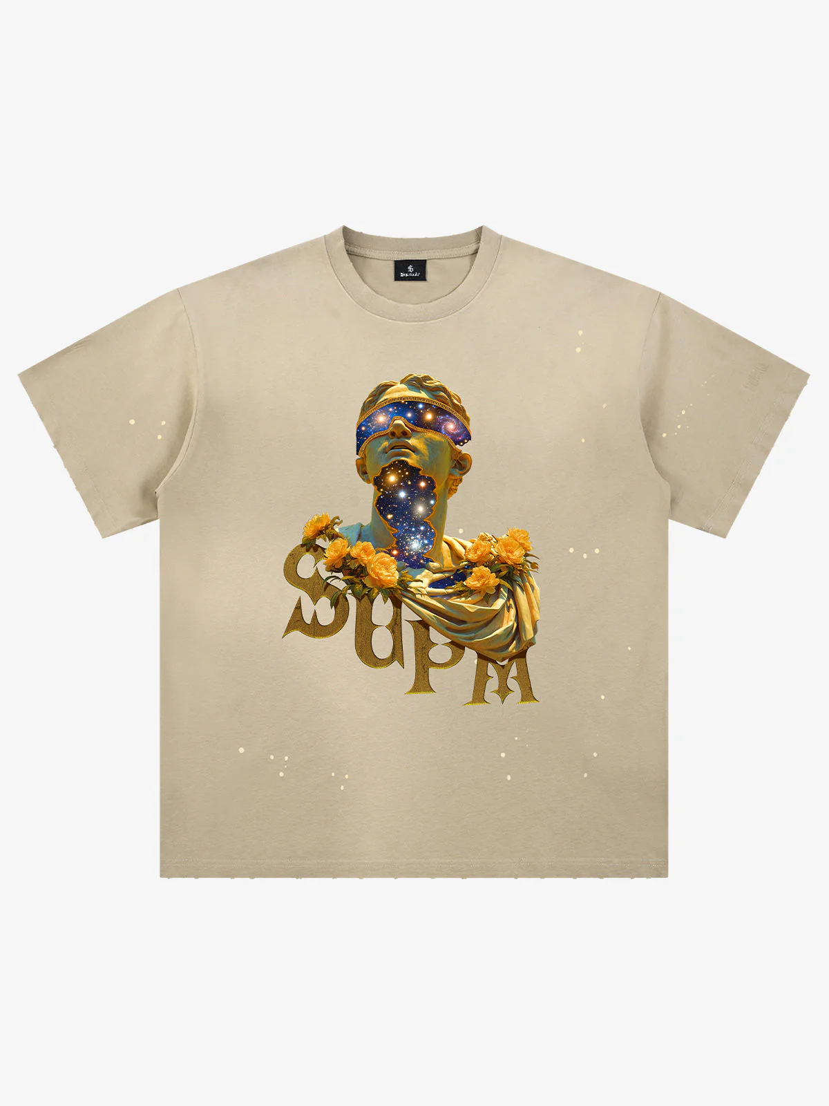 Washed Splash Ink Cosmic Statue Print Galaxy Art T-Shirt - Image 6