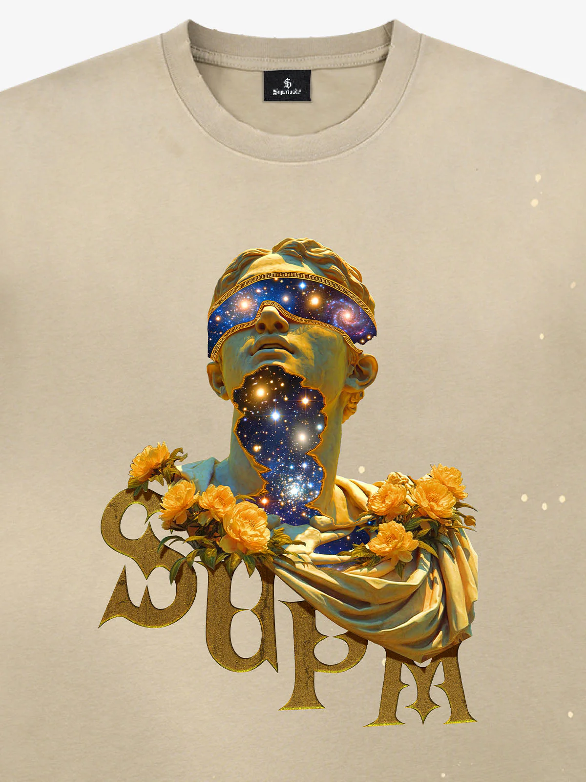 Washed Splash Ink Cosmic Statue Print Galaxy Art T-Shirt - Image 7