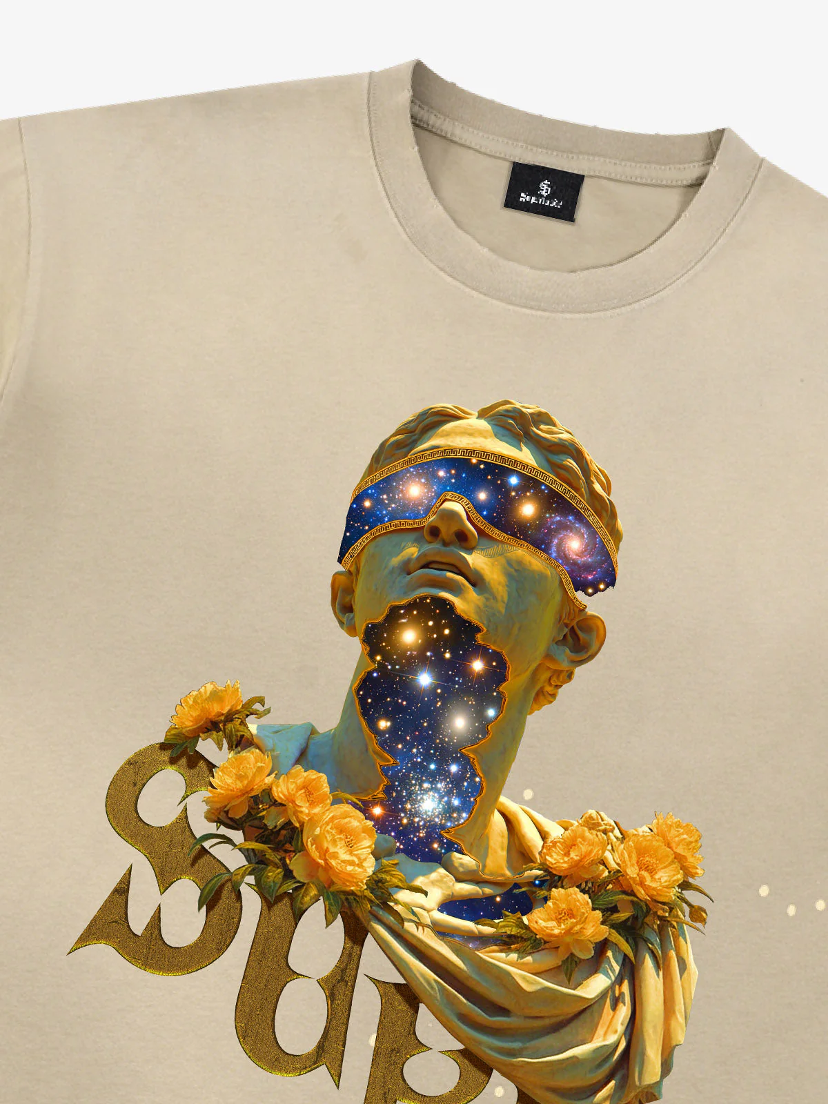 Washed Splash Ink Cosmic Statue Print Galaxy Art T-Shirt - Image 8