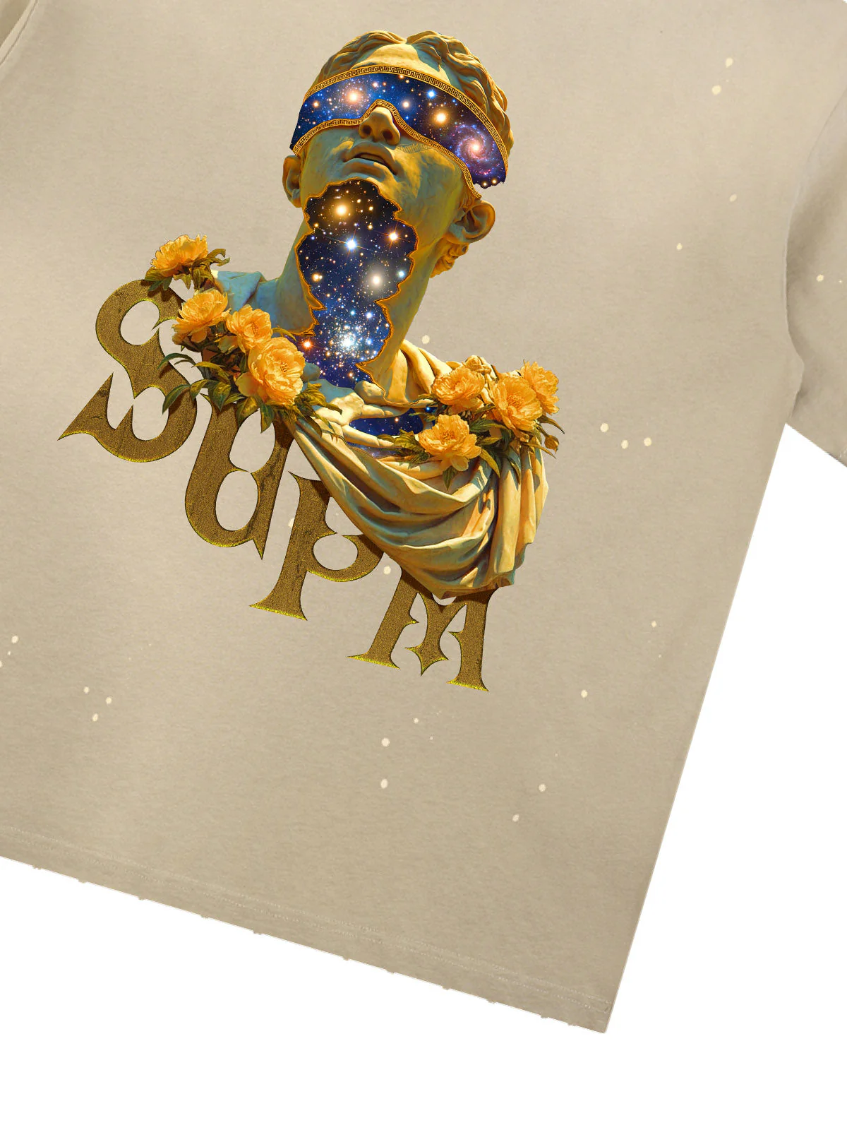 Washed Splash Ink Cosmic Statue Print Galaxy Art T-Shirt - Image 9