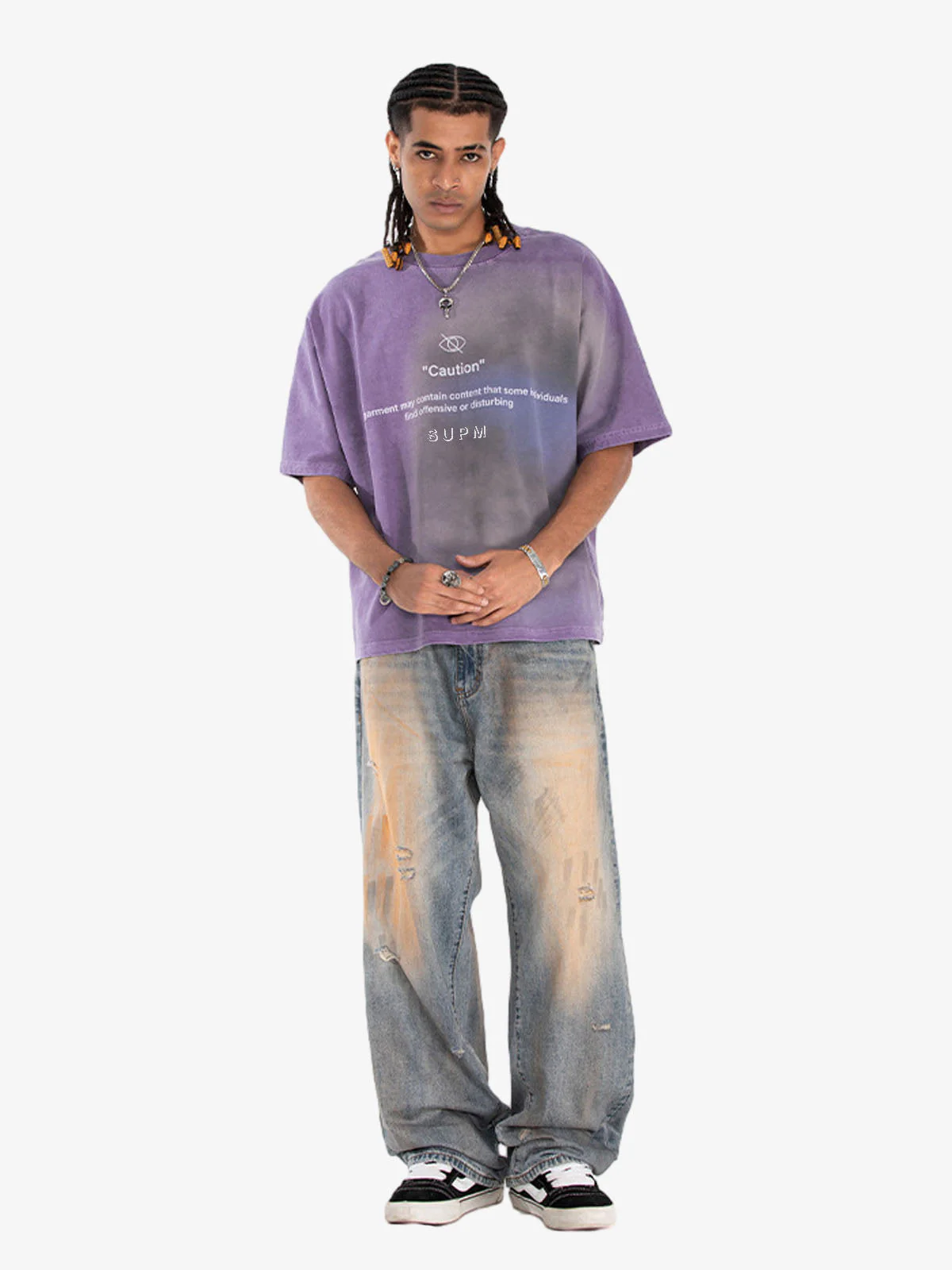 Washed Spray Dye “Caution” Graphic T-Shirt - Image 10