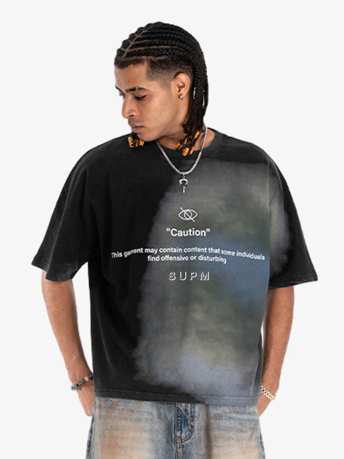 Washed Spray Dye “Caution” Graphic T-Shirt - Image 4