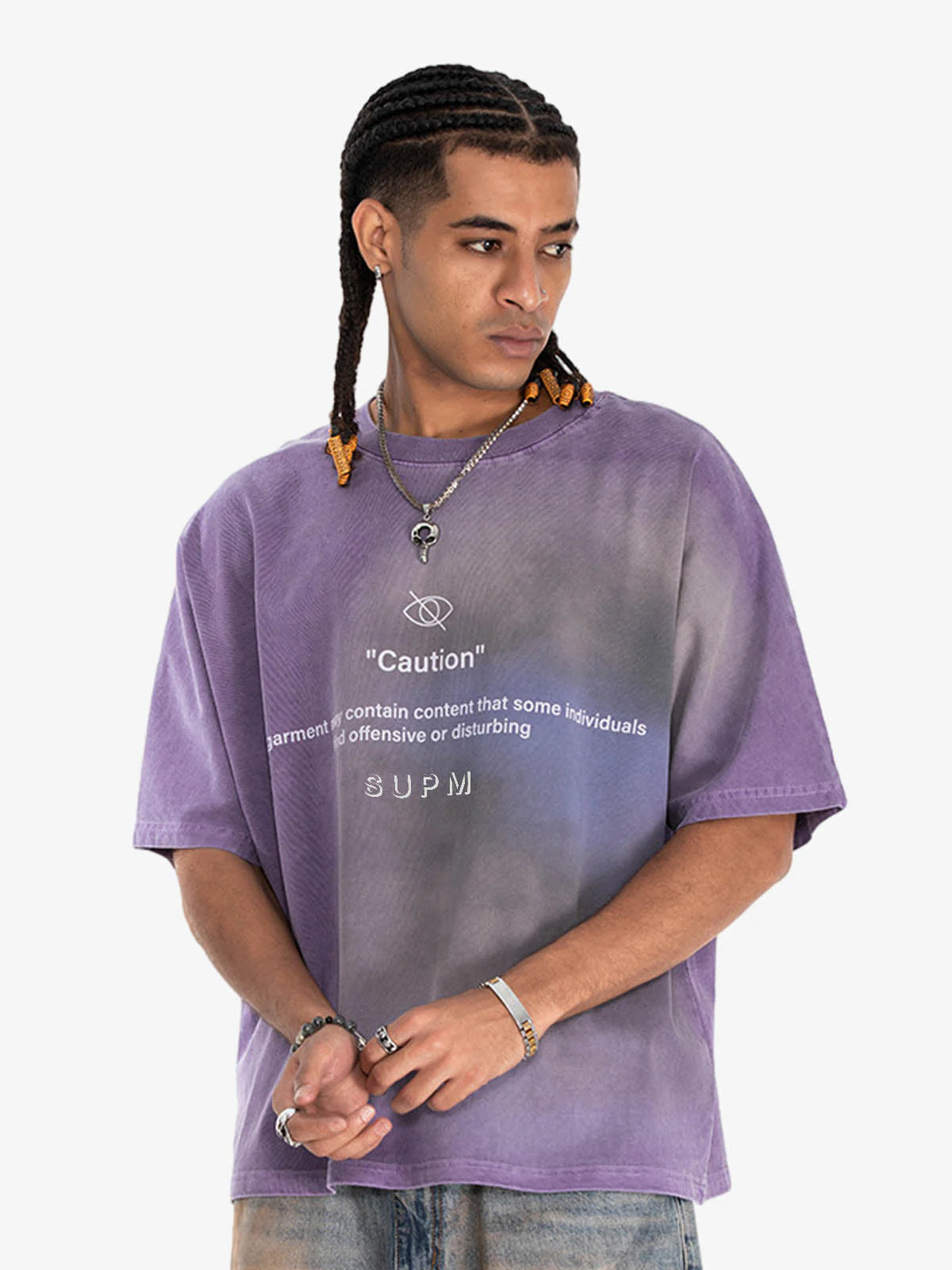 Washed Spray Dye “Caution” Graphic T-Shirt - Image 5