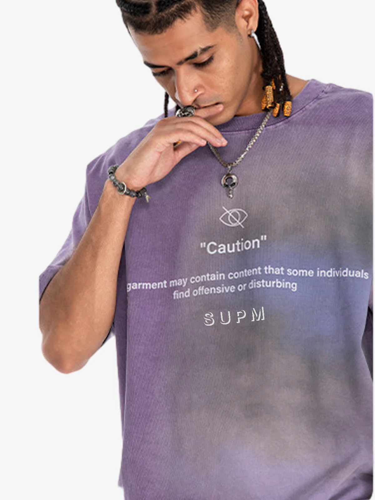 Washed Spray Dye “Caution” Graphic T-Shirt - Image 7
