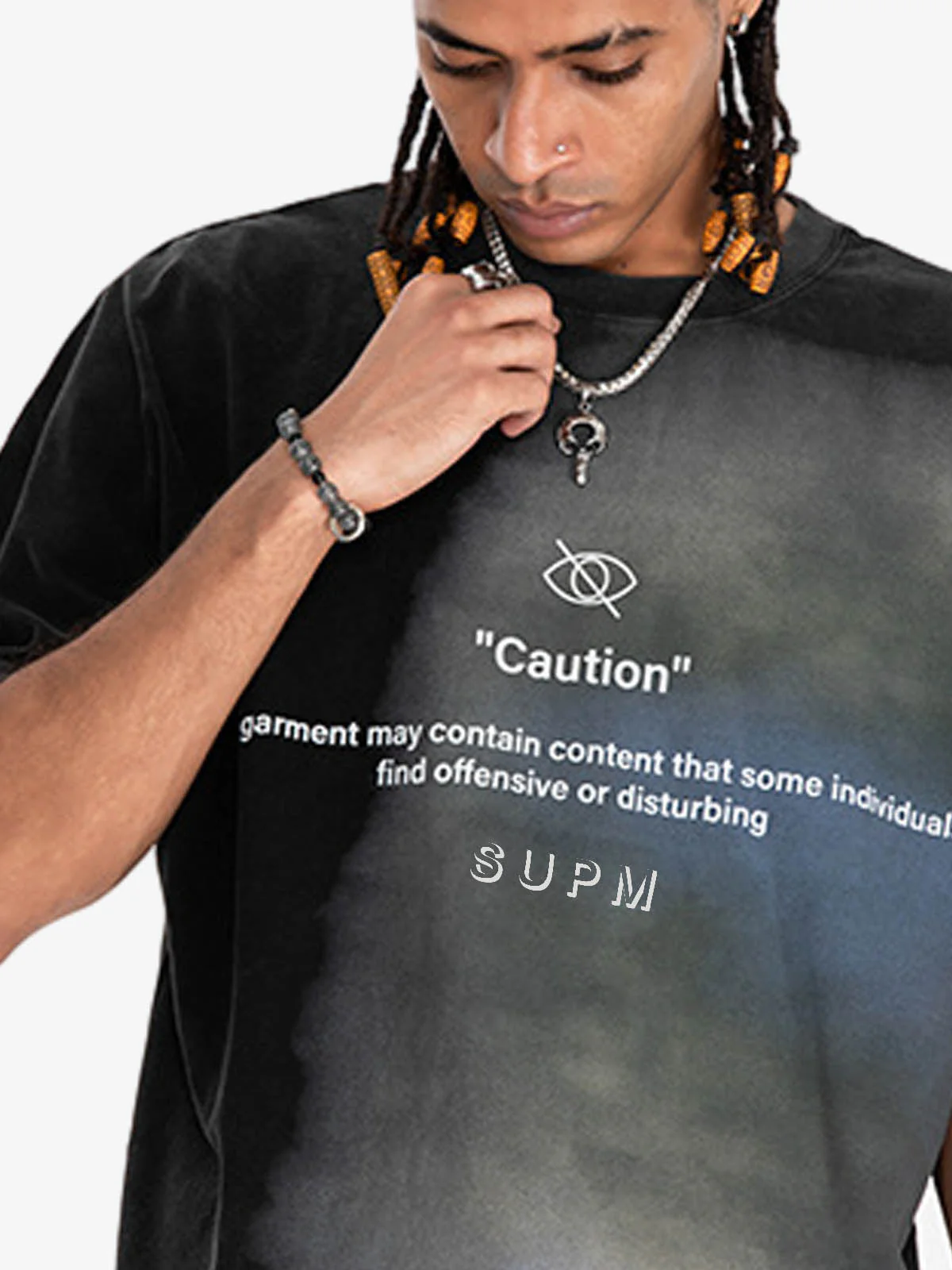 Washed Spray Dye “Caution” Graphic T-Shirt - Image 8
