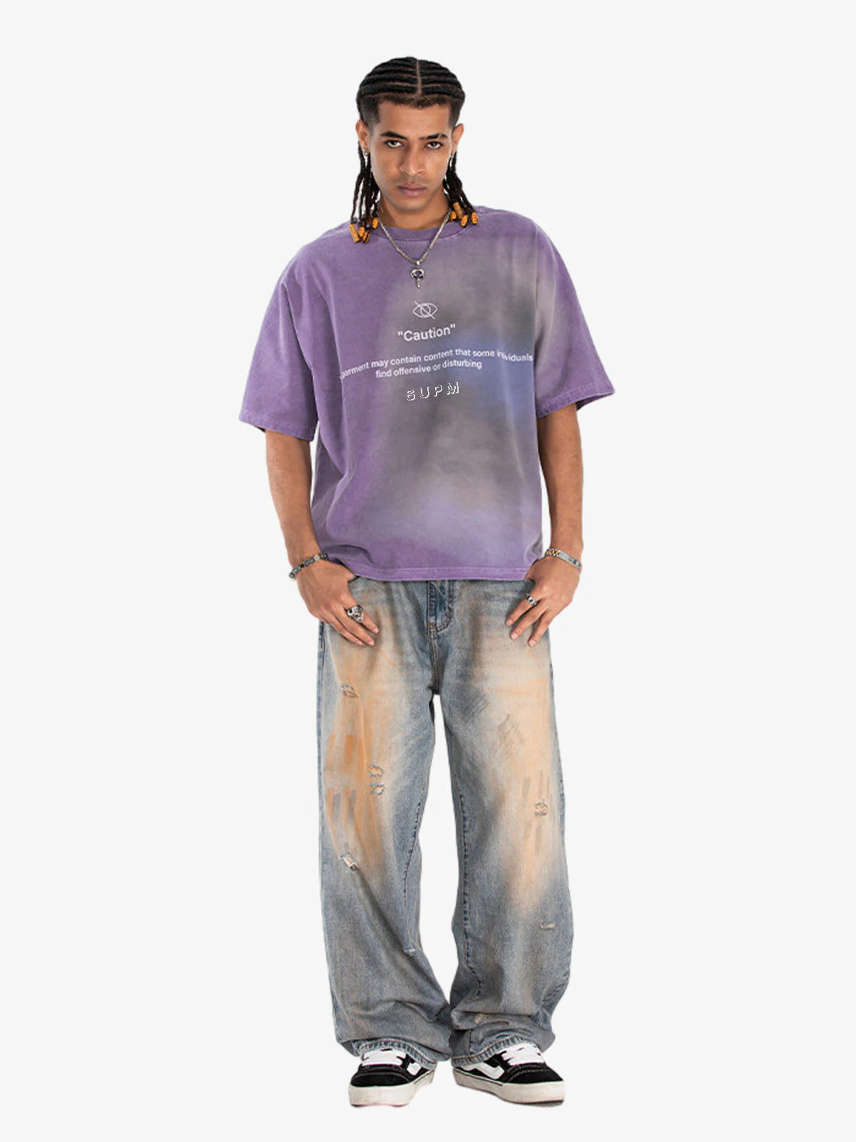 Washed Spray Dye “Caution” Graphic T-Shirt - Image 9