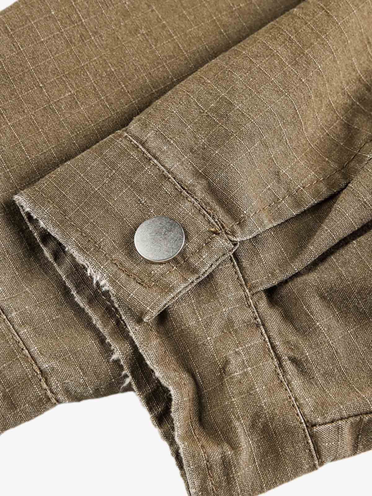 Washed Stand Collar Multi Pocket Jacket - Image 11
