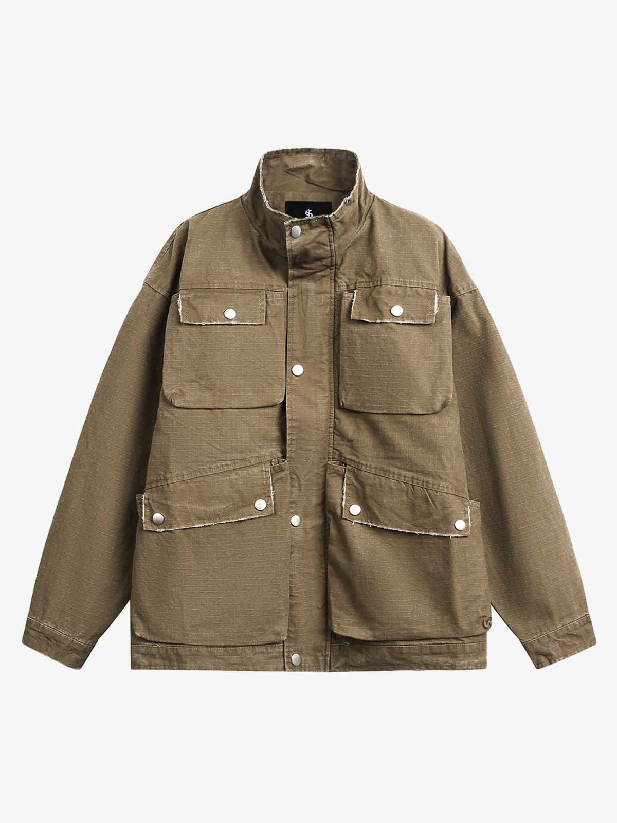 Washed Stand Collar Multi Pocket Jacket - Image 2