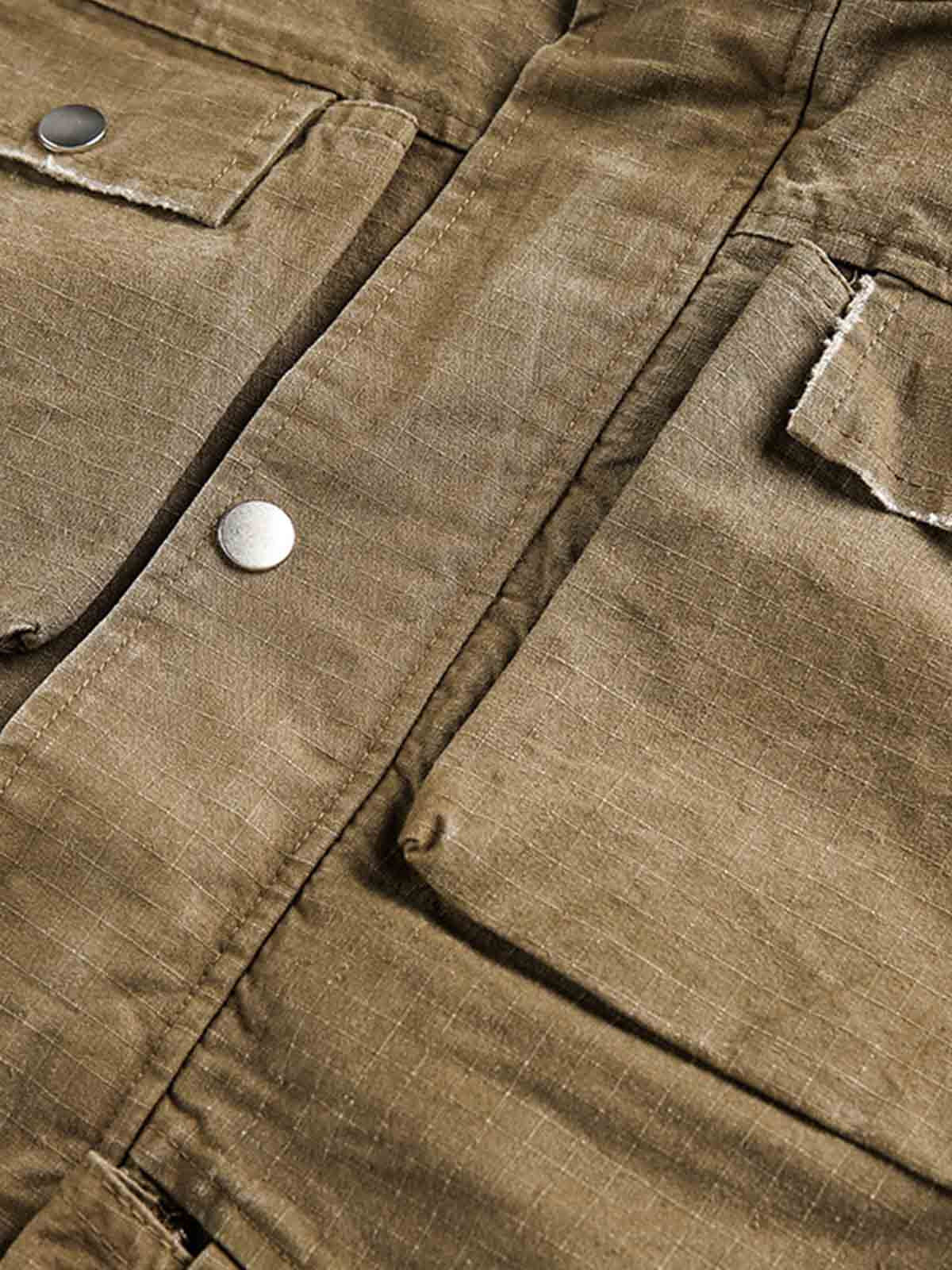 Washed Stand Collar Multi Pocket Jacket - Image 6