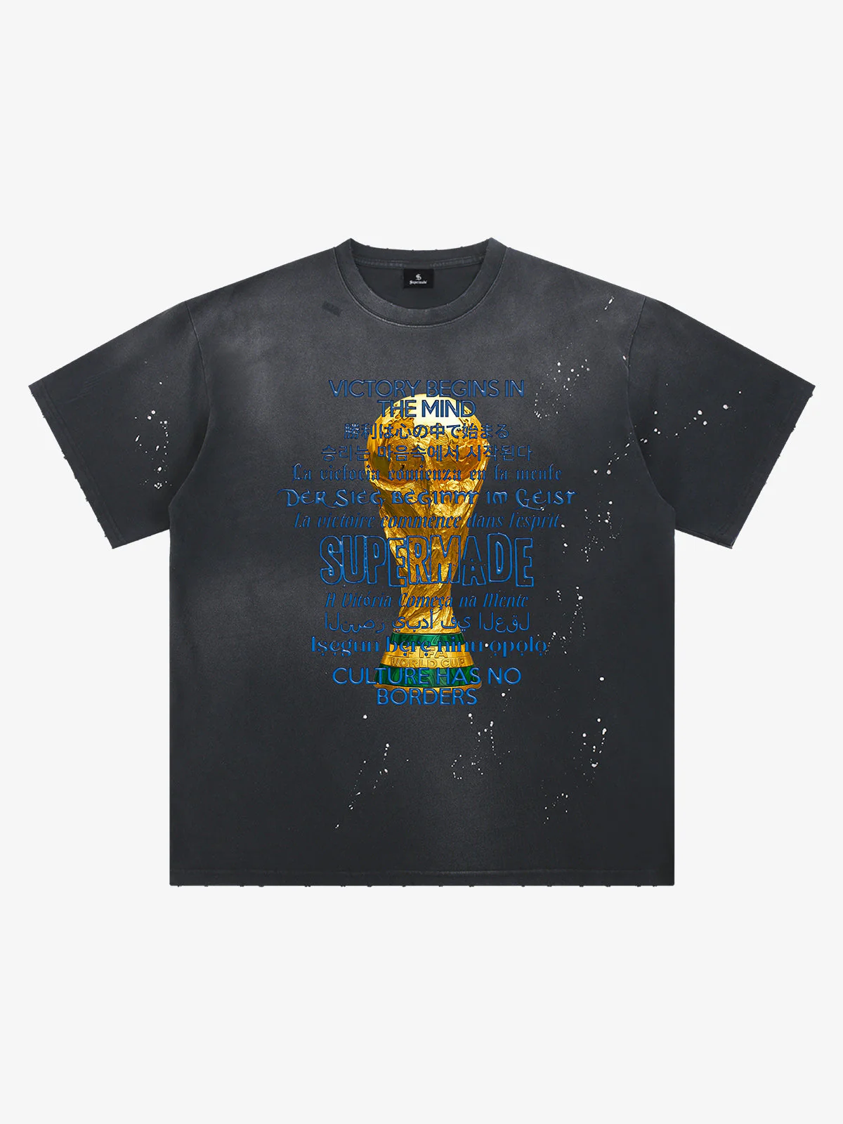Washed World Cup Trophy Multi-Language Graphic T-Shirt