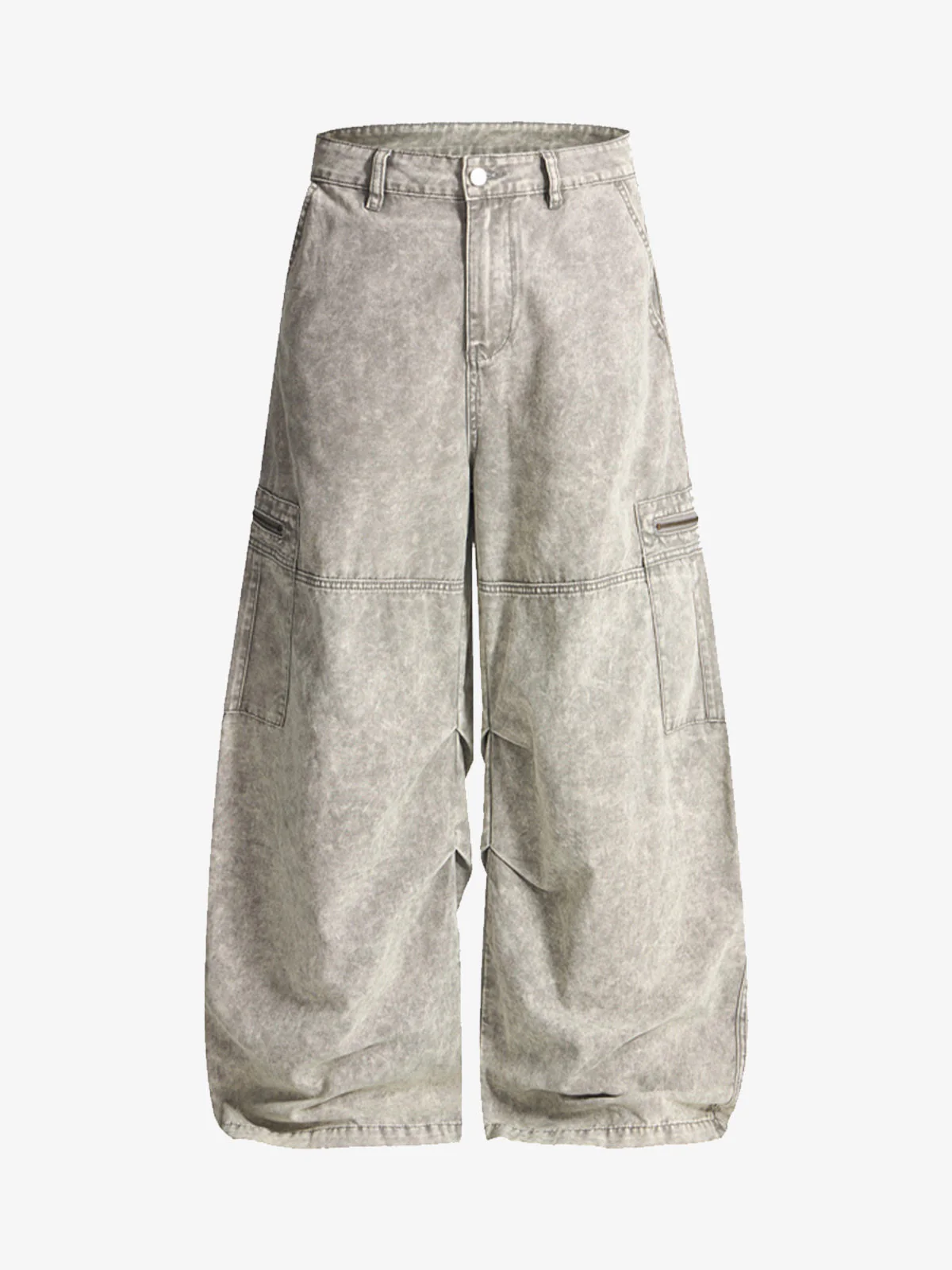 Vintage Acid-Washed Multi-Pocket Wide-Leg Cargo Barrel Jeans - Image 2