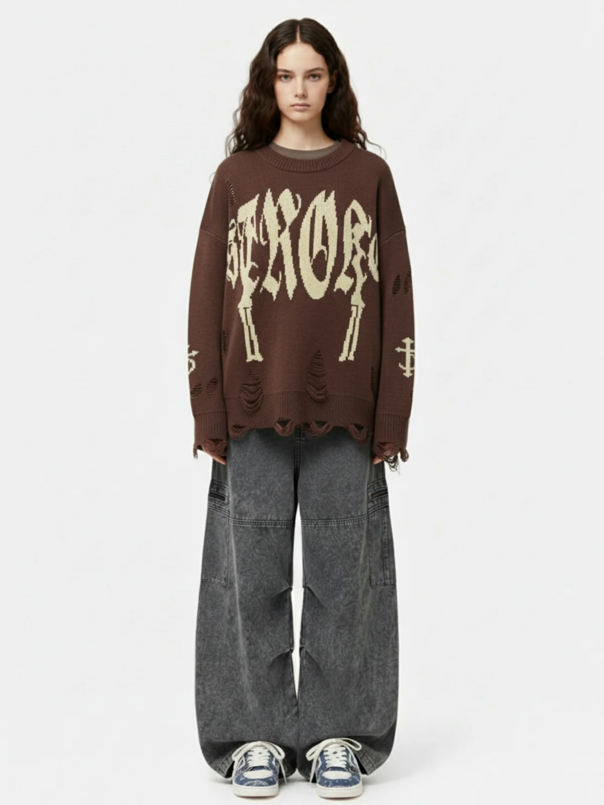 Vintage Acid-Washed Multi-Pocket Wide-Leg Cargo Barrel Jeans - Image 3