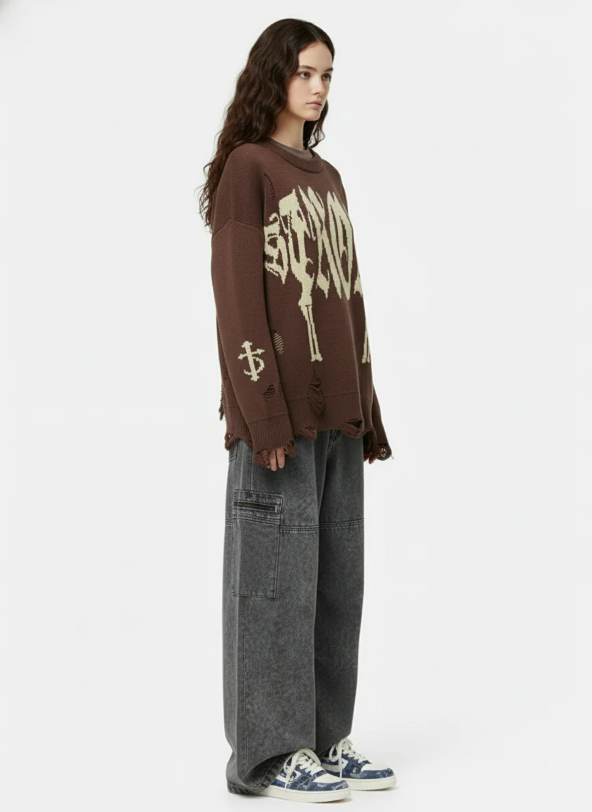 Vintage Acid-Washed Multi-Pocket Wide-Leg Cargo Barrel Jeans - Image 5