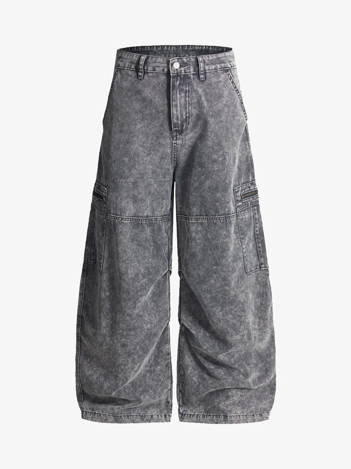 Vintage Acid-Washed Multi-Pocket Wide-Leg Cargo Barrel Jeans - Image 6