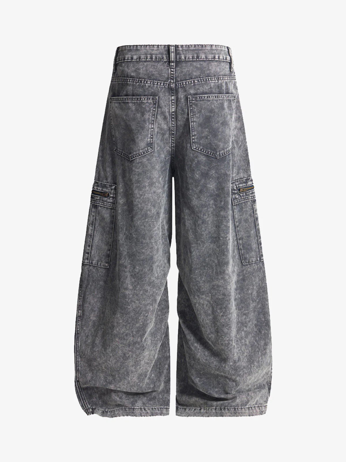 Vintage Acid-Washed Multi-Pocket Wide-Leg Cargo Barrel Jeans - Image 7