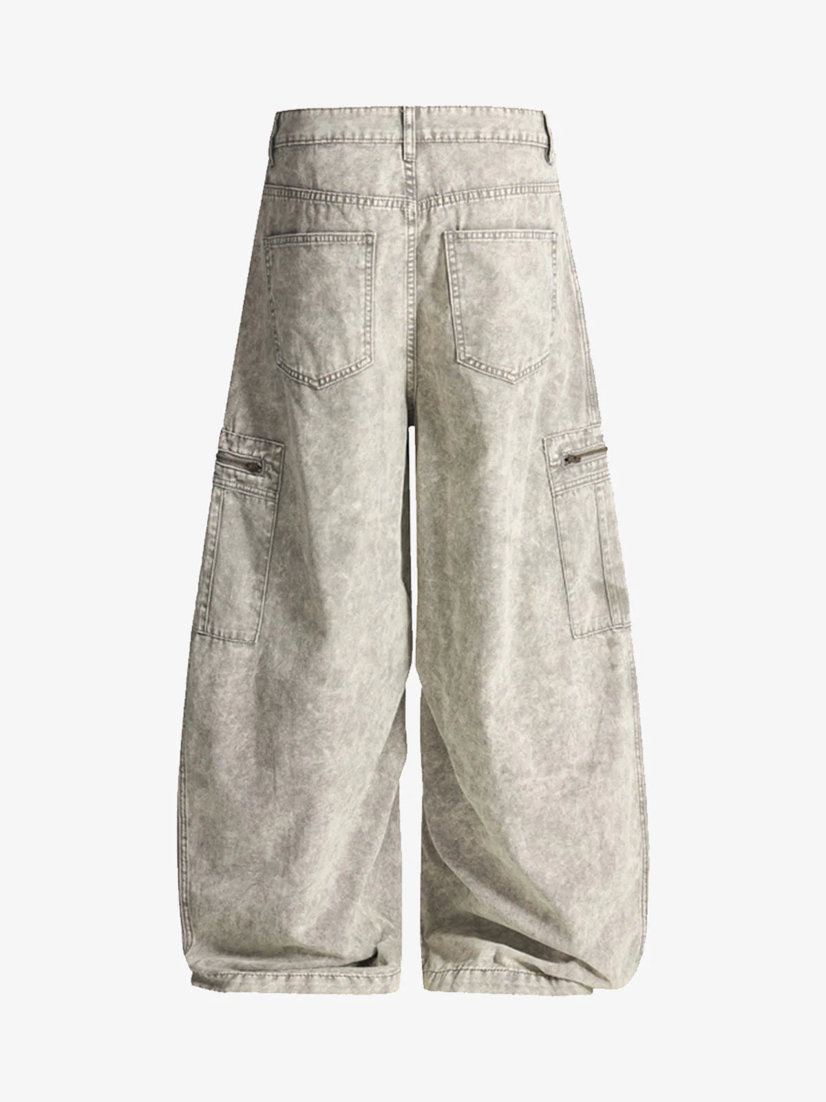 Vintage Acid-Washed Multi-Pocket Wide-Leg Cargo Barrel Jeans - Image 8